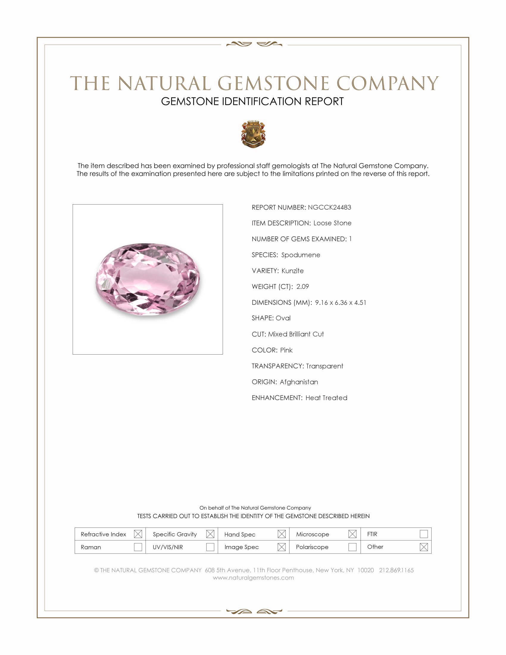 2.09 Ct. Pink Kunzite from Afghanistan