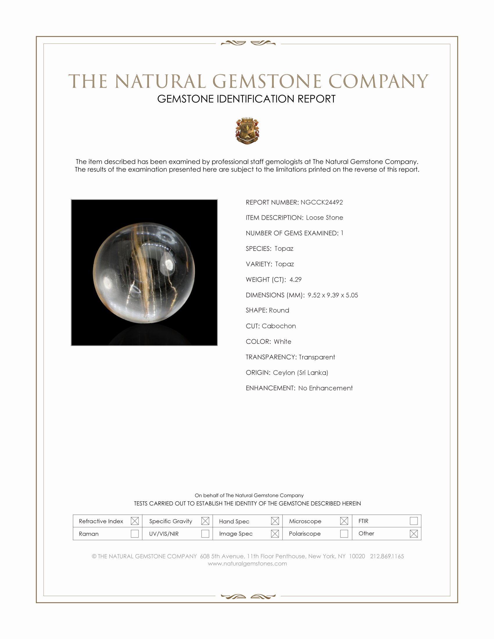 4.29 Ct. White Cabochon Topaz from Ceylon (Sri Lanka)