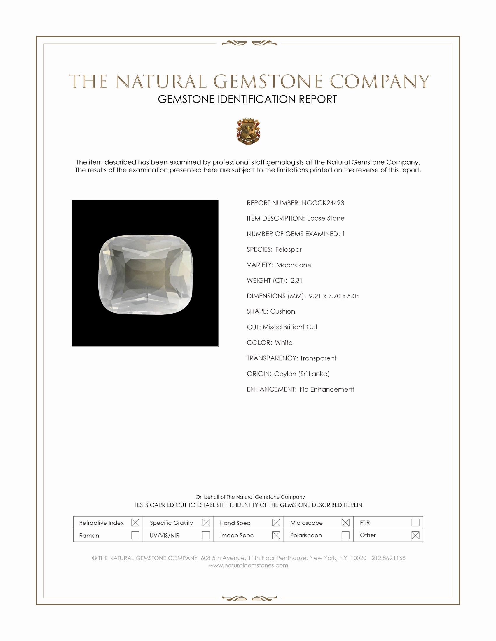 2.31 Ct. White Moonstone from Ceylon (Sri Lanka)