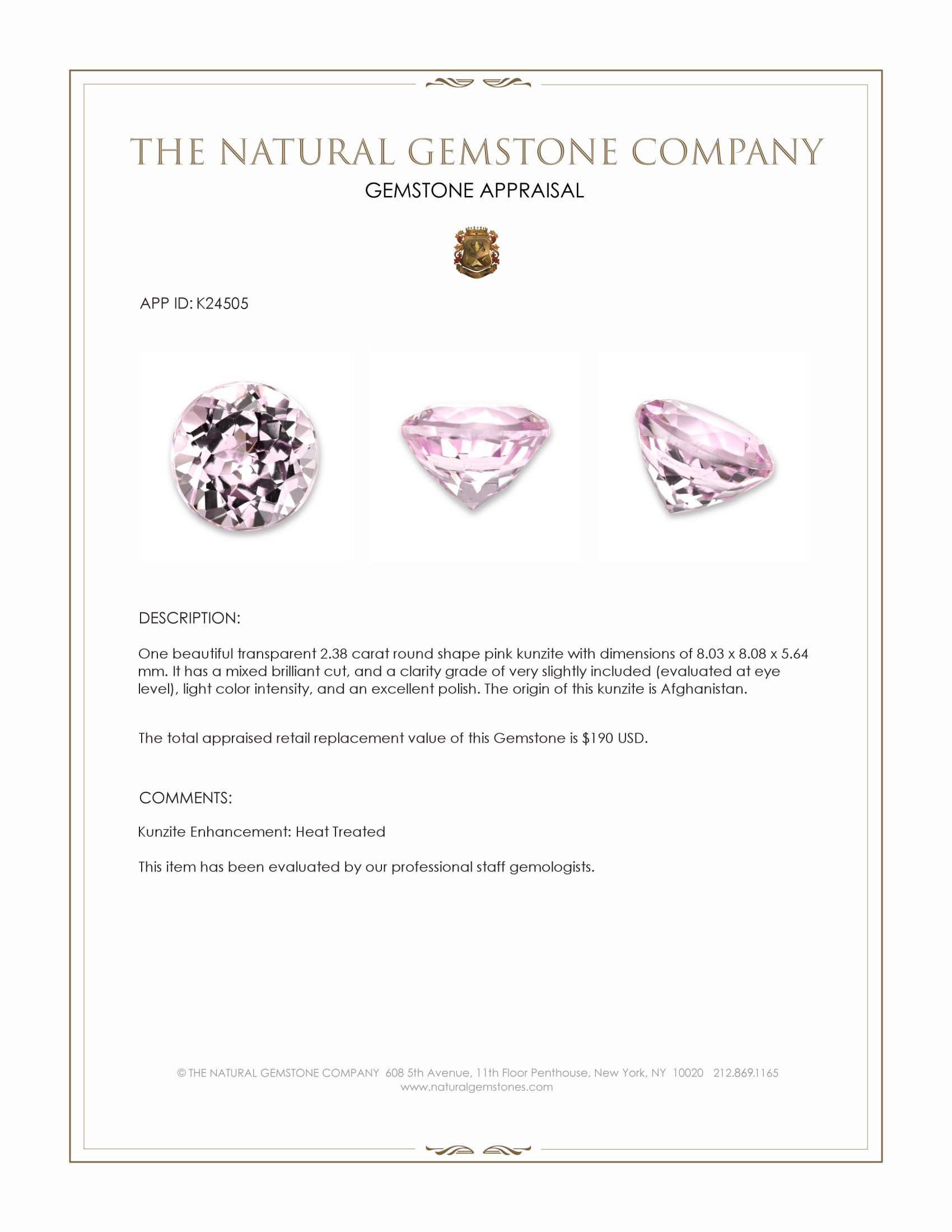 2.38 Ct. Pink Kunzite from Afghanistan