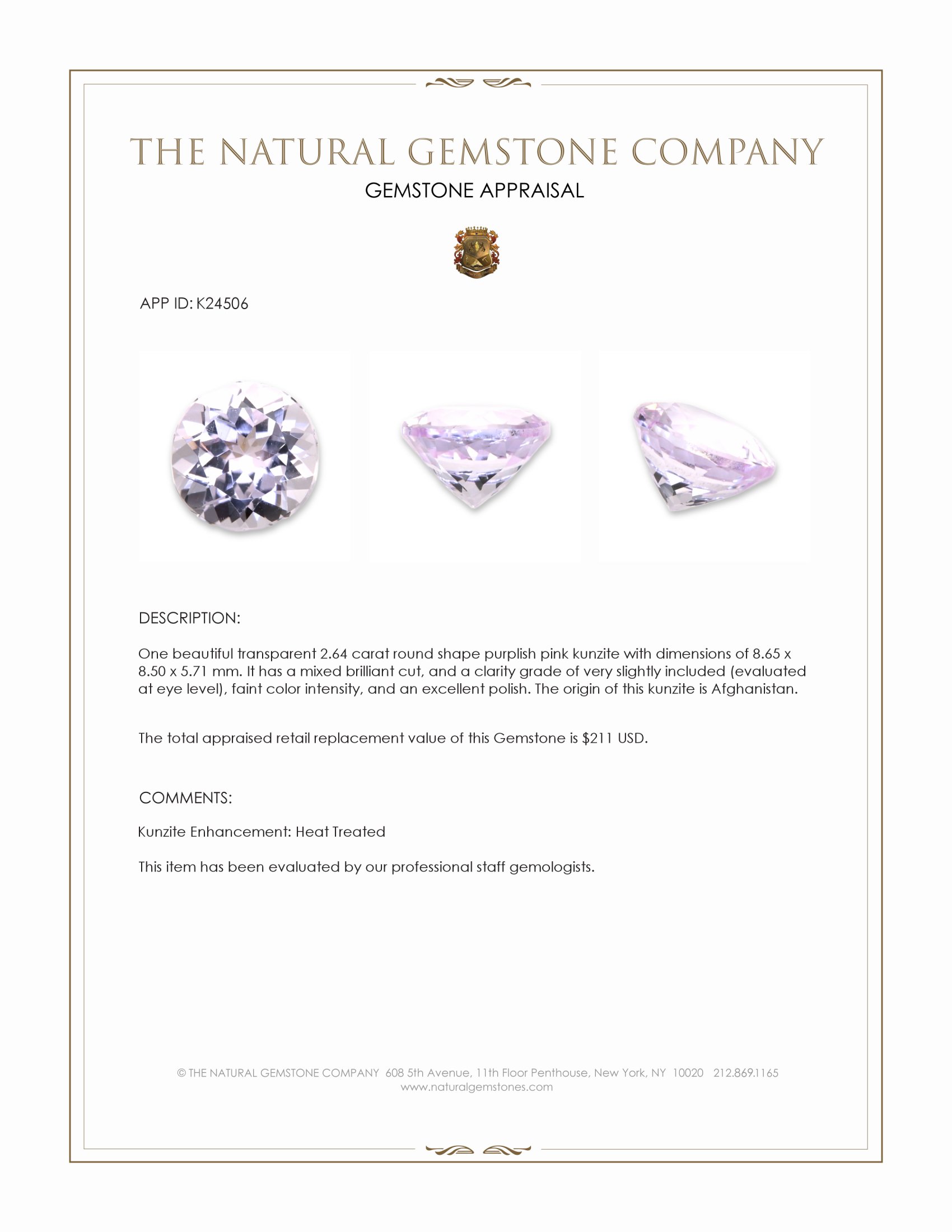2.64 Ct. Purplish Pink Kunzite from Afghanistan