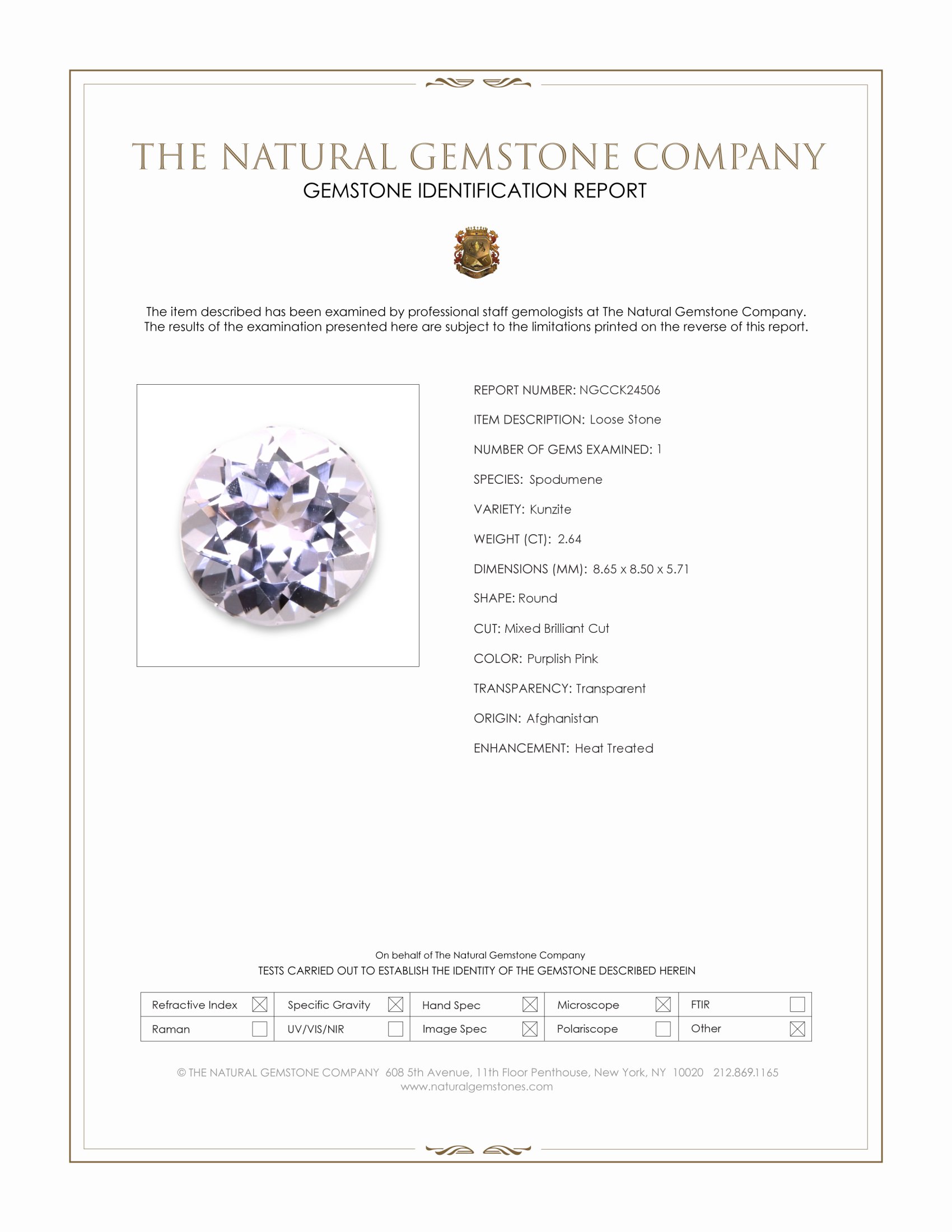 2.64 Ct. Purplish Pink Kunzite from Afghanistan