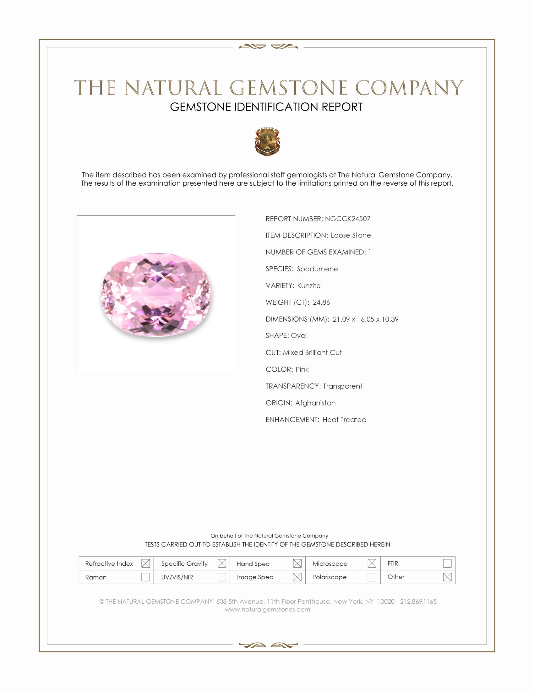 24.86 Ct. Pink Kunzite from Afghanistan