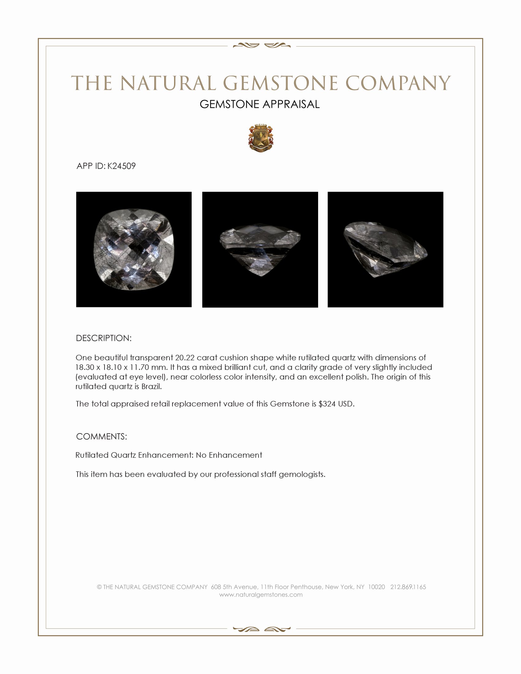 20.22 Ct. White Rutilated Quartz from Brazil