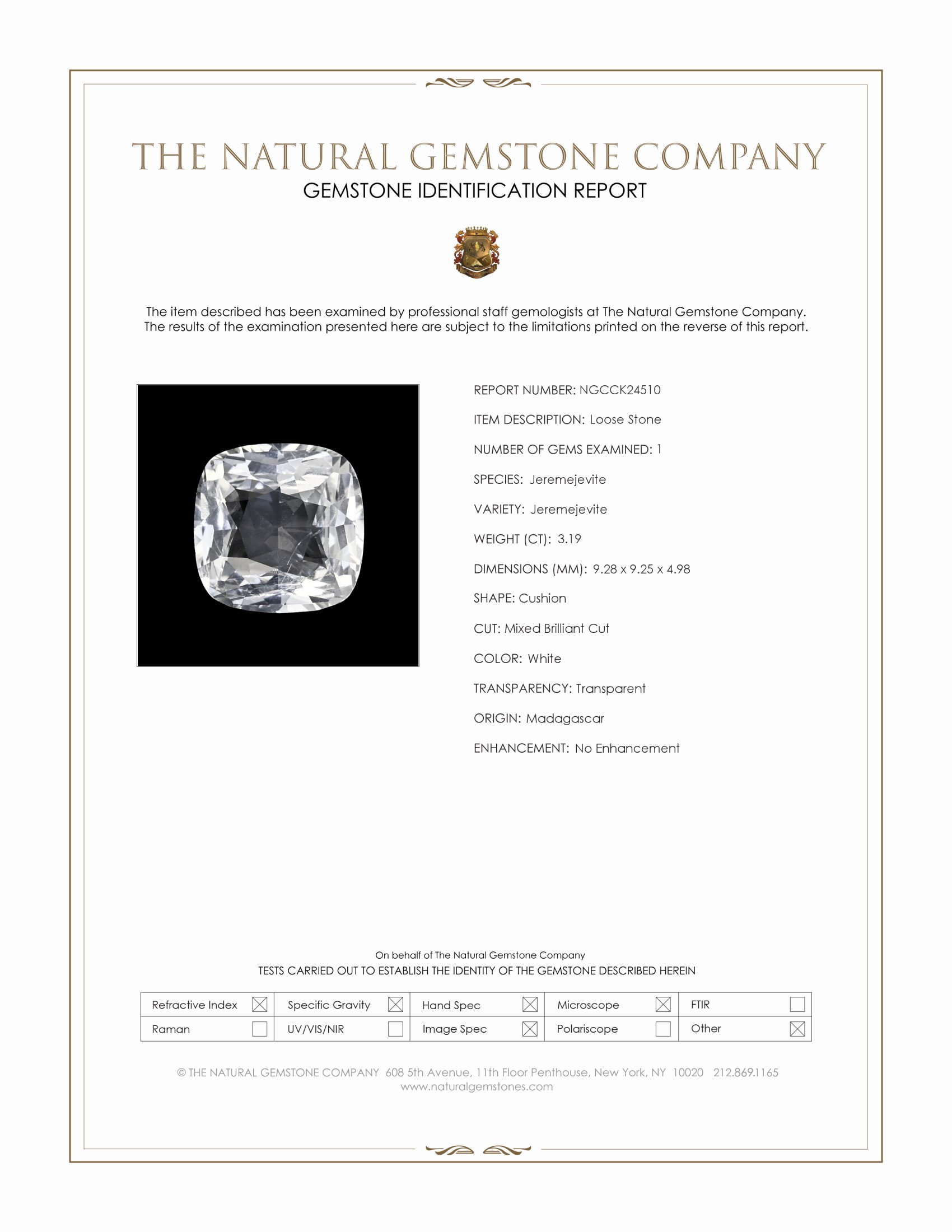3.19 Ct. White Jeremejevite from Madagascar