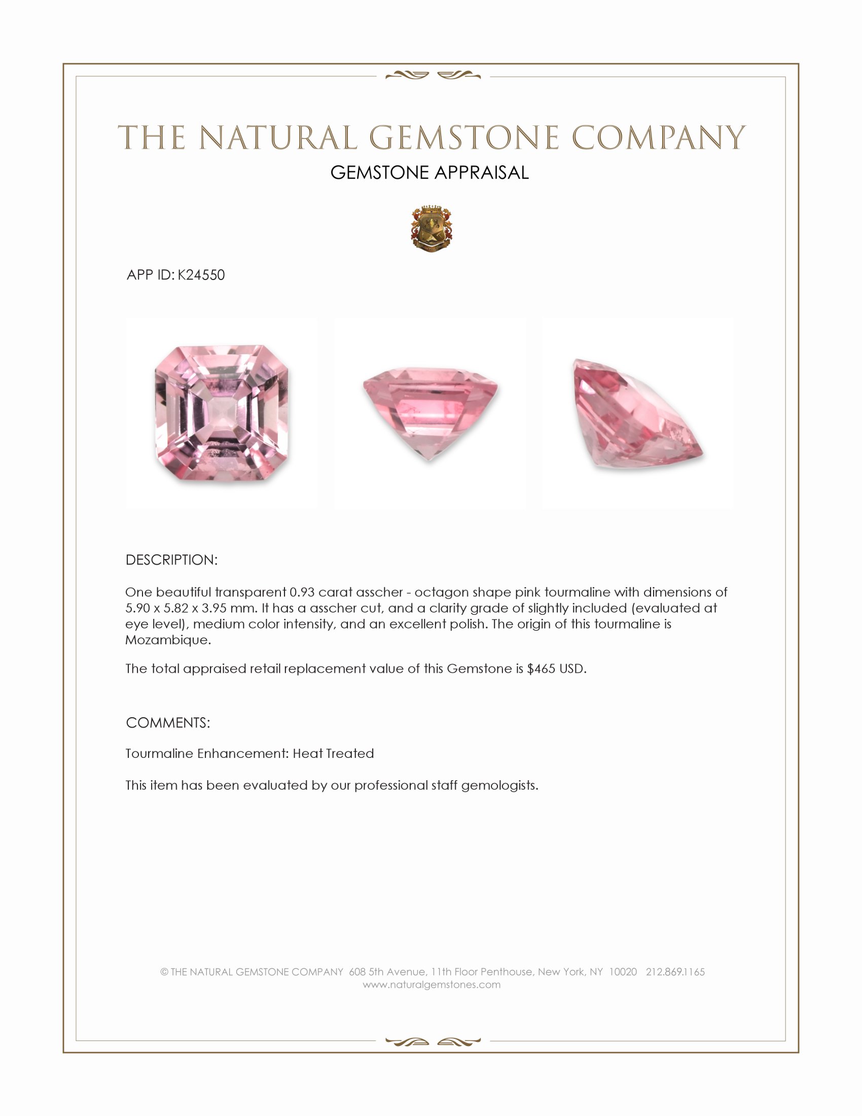 0.93 Ct. Pink Tourmaline from Mozambique