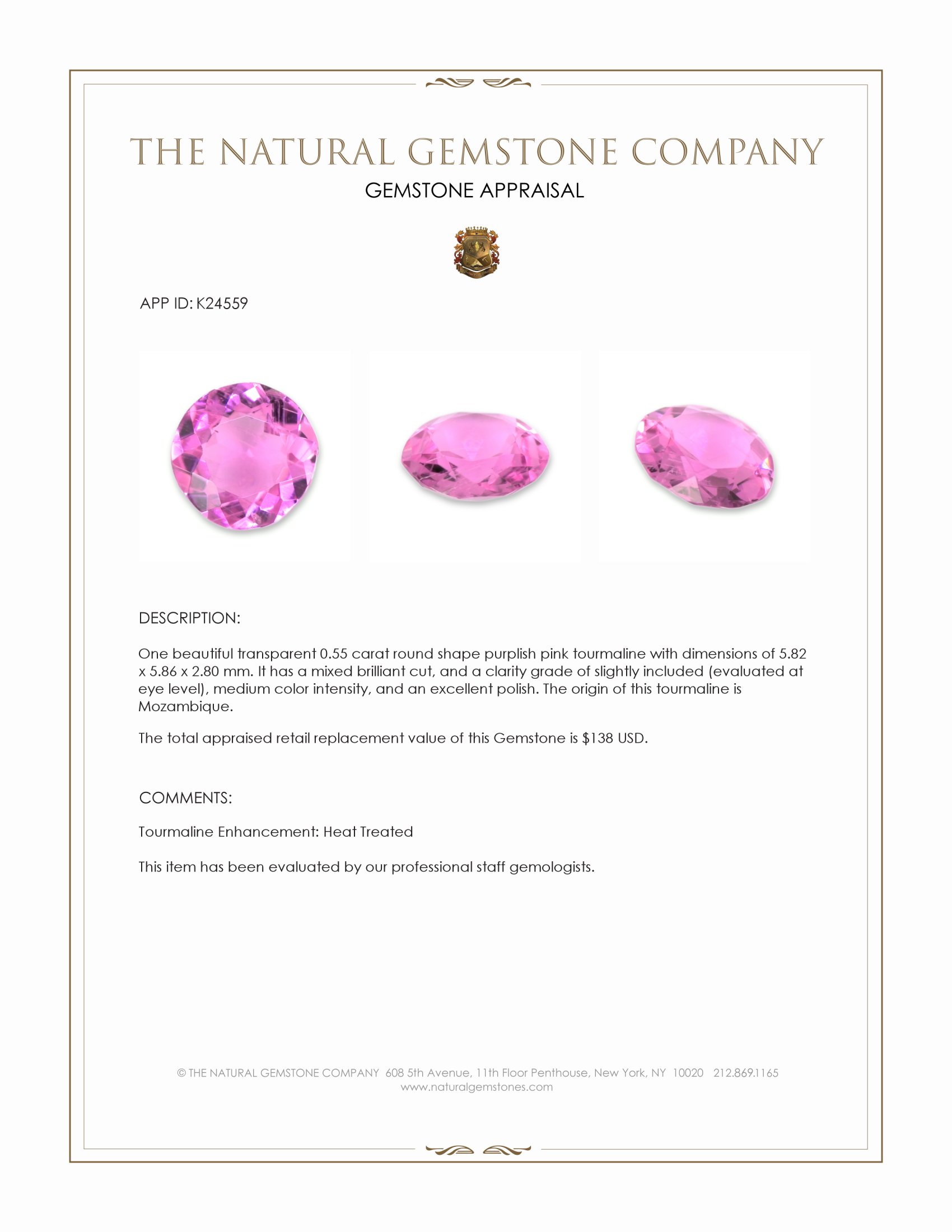 0.55 Ct. Purplish Pink Tourmaline from Mozambique