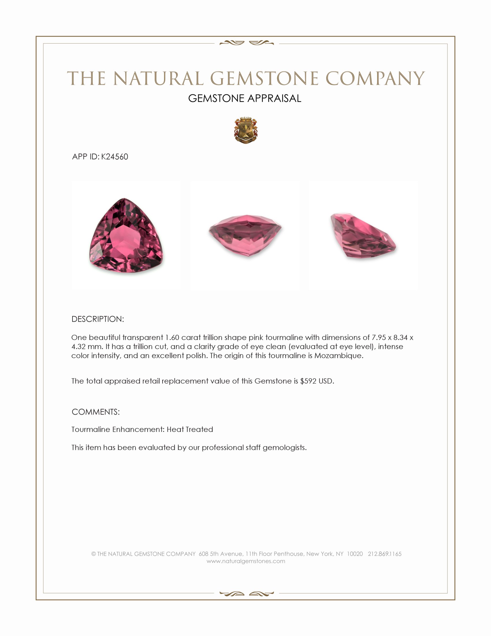 1.60 Ct. Pink Tourmaline from Mozambique
