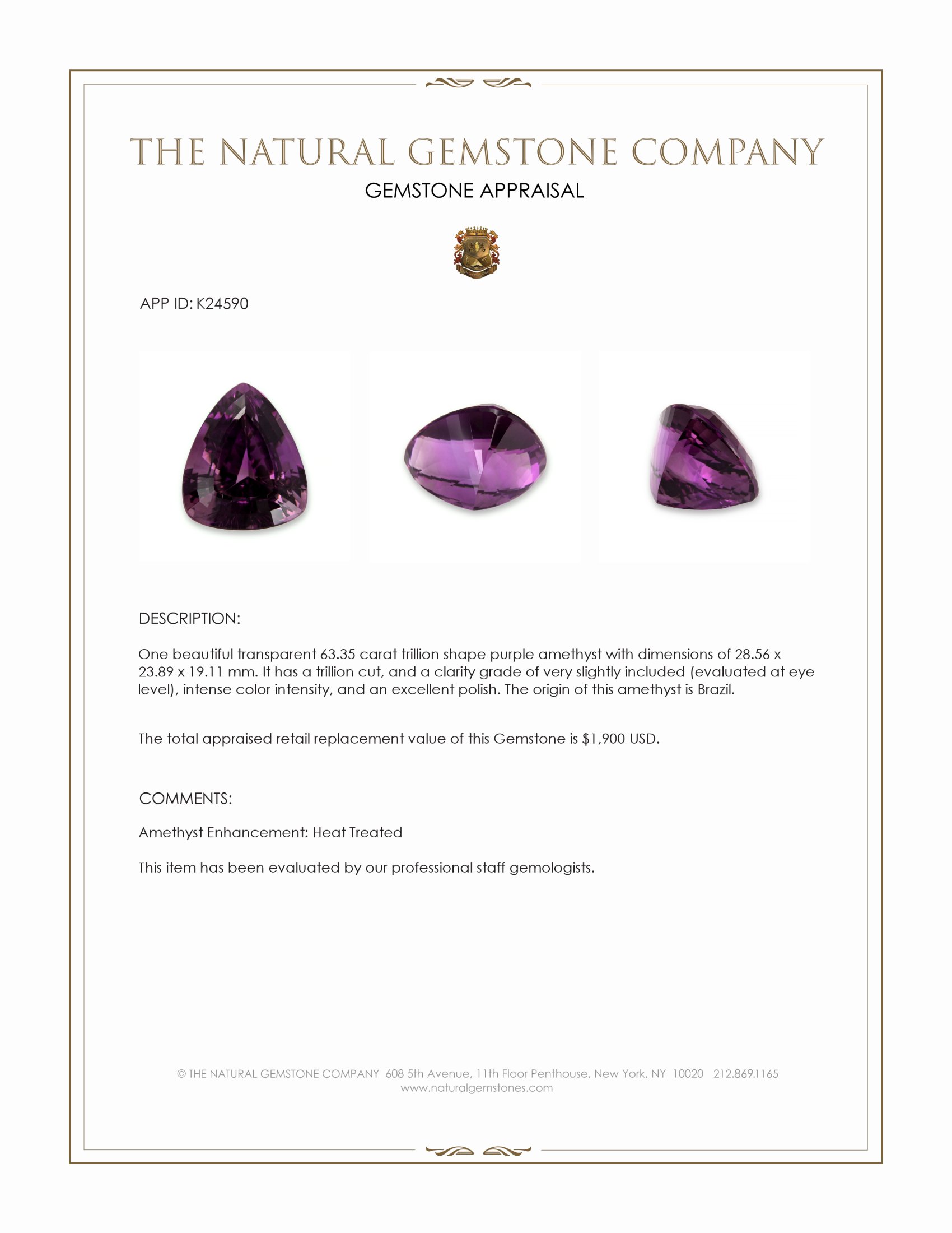 63.35 Ct. Purple Amethyst from Brazil
