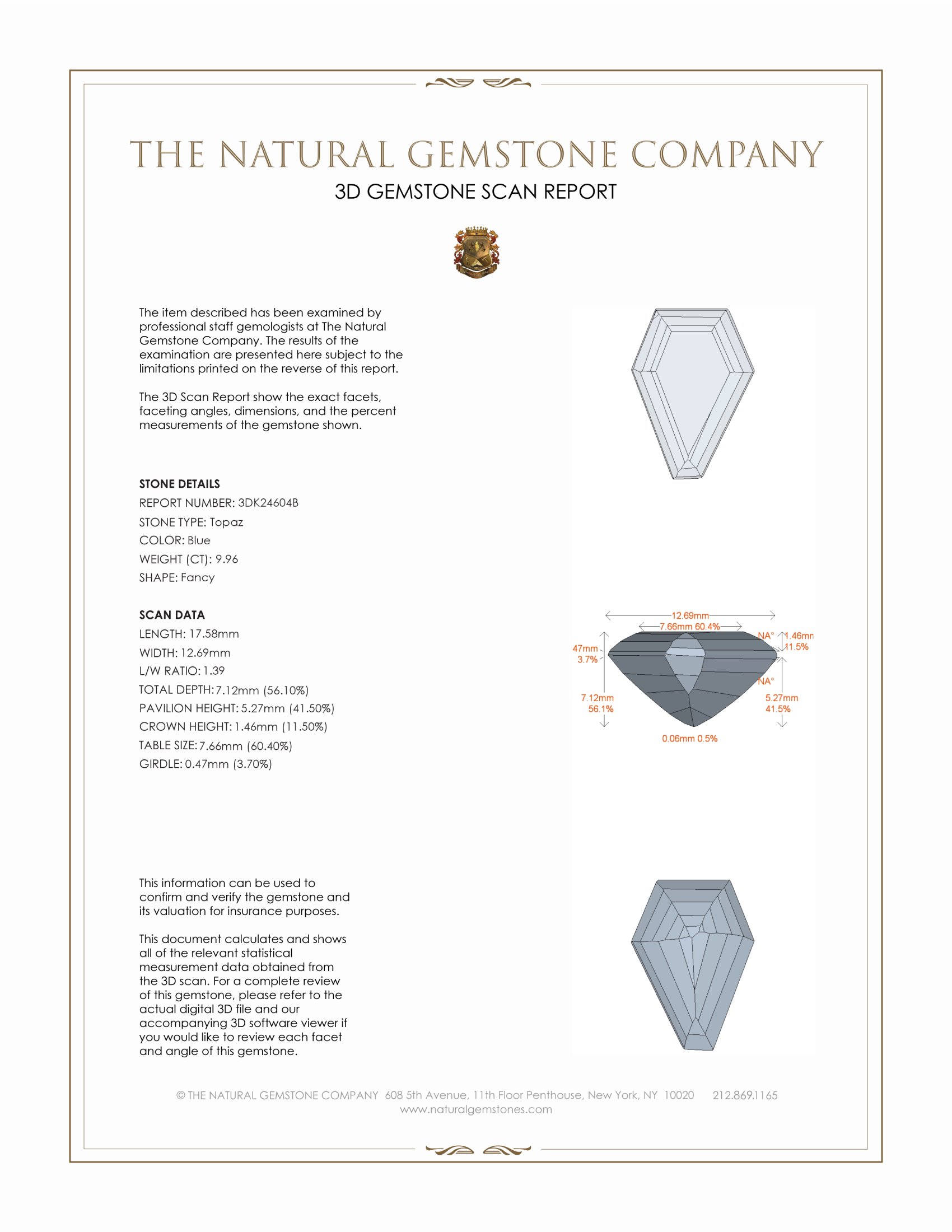 9.96 Ct. Blue Topaz from Brazil