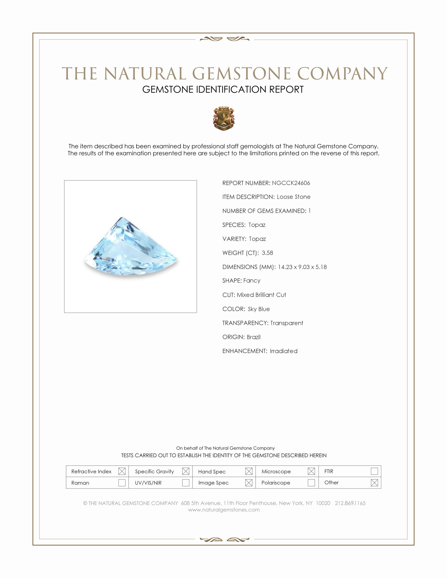 3.58 Ct. Sky Blue Topaz from Brazil