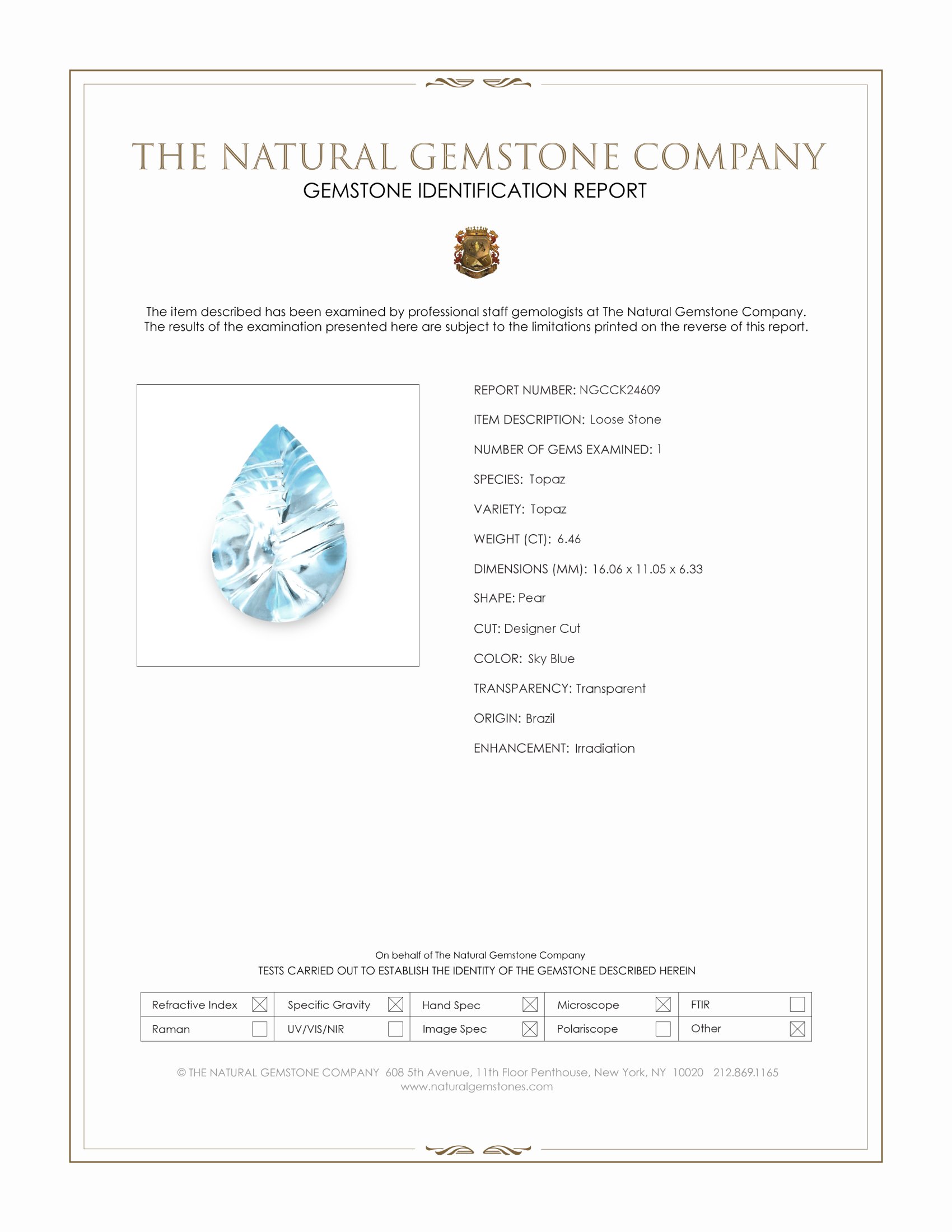 6.46 Ct. Sky Blue Topaz from Brazil