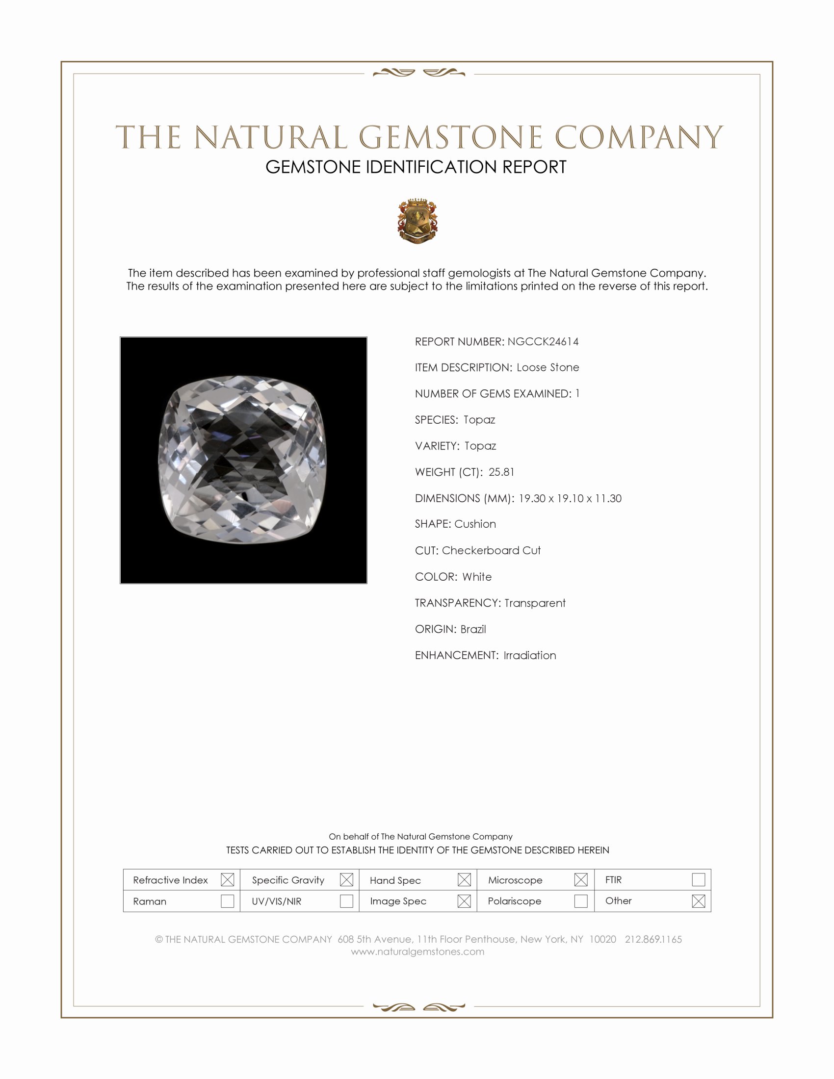 25.81 Ct. White Topaz from Brazil