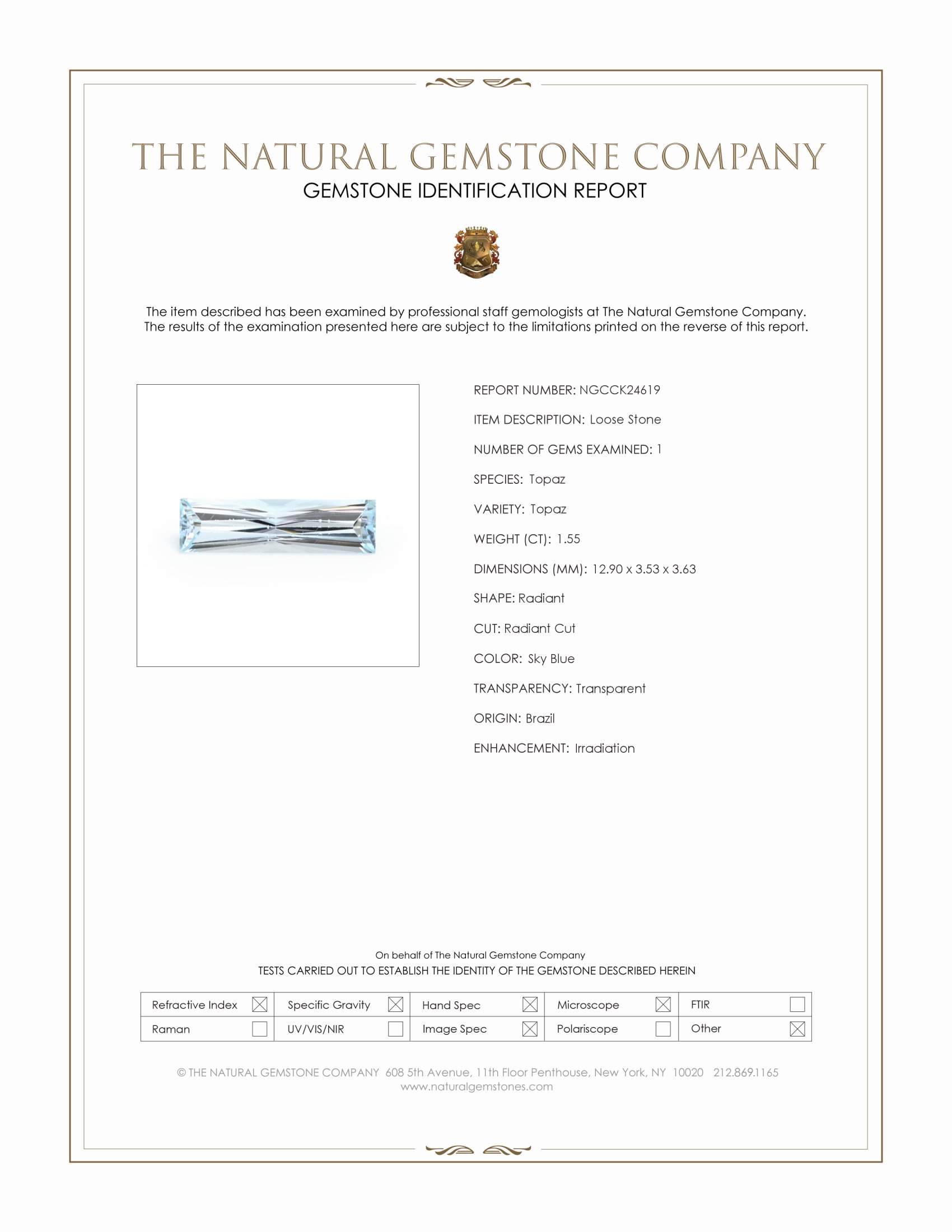 1.55 Ct. Sky Blue Topaz from Brazil