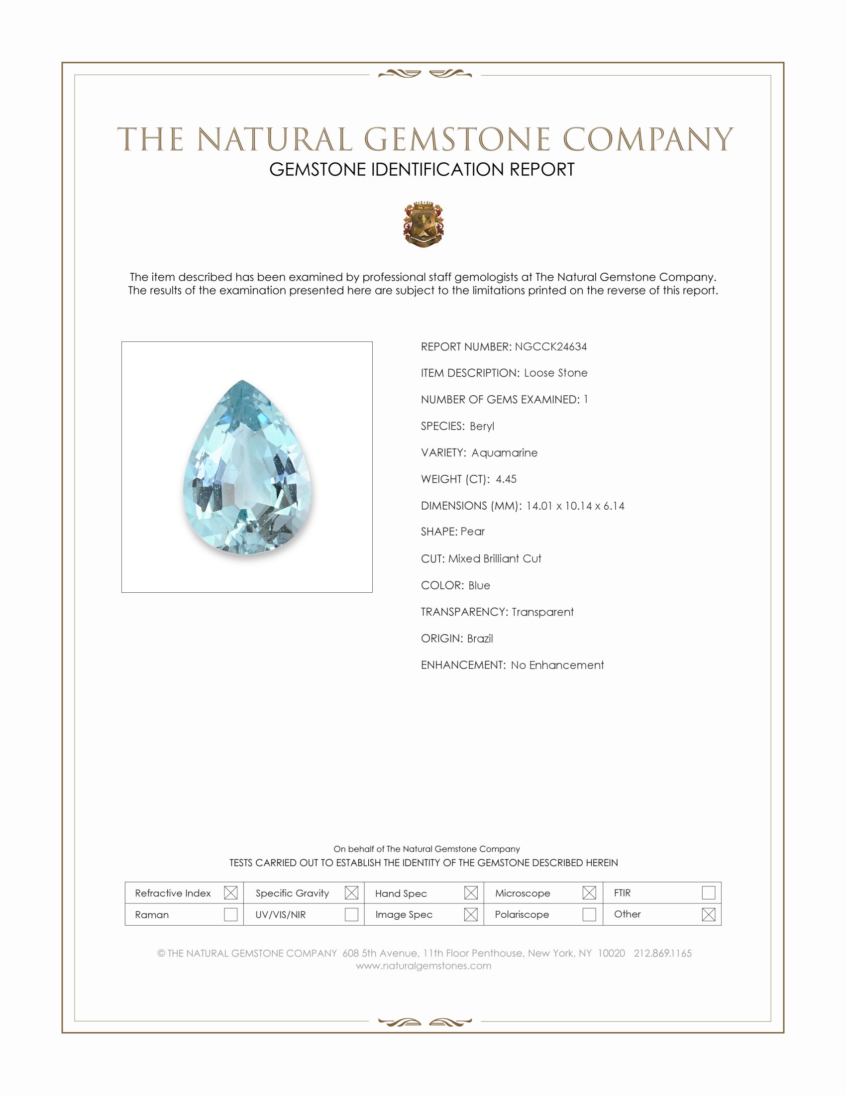 4.45 Ct. Blue Aquamarine from Brazil