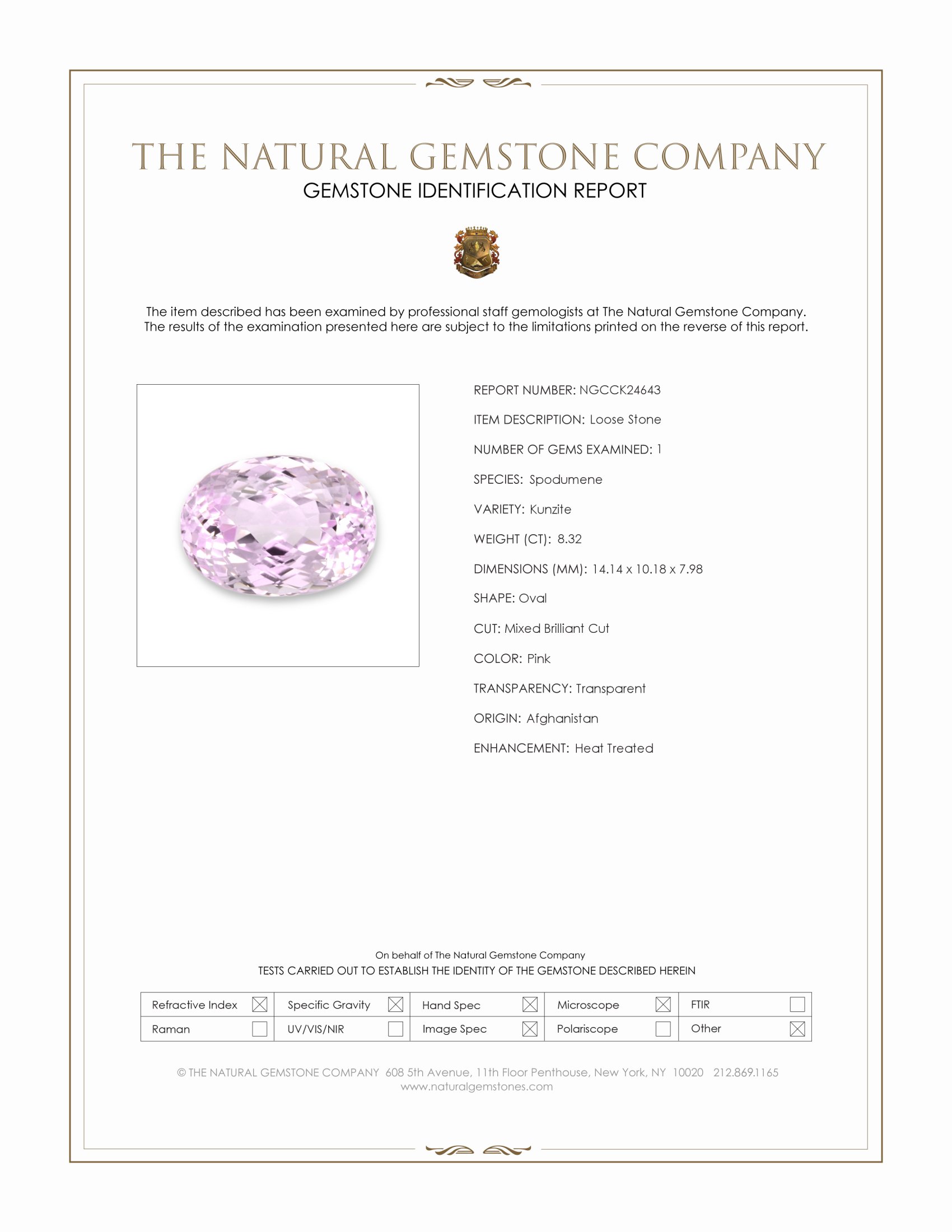 8.32 Ct. Pink Kunzite from Afghanistan