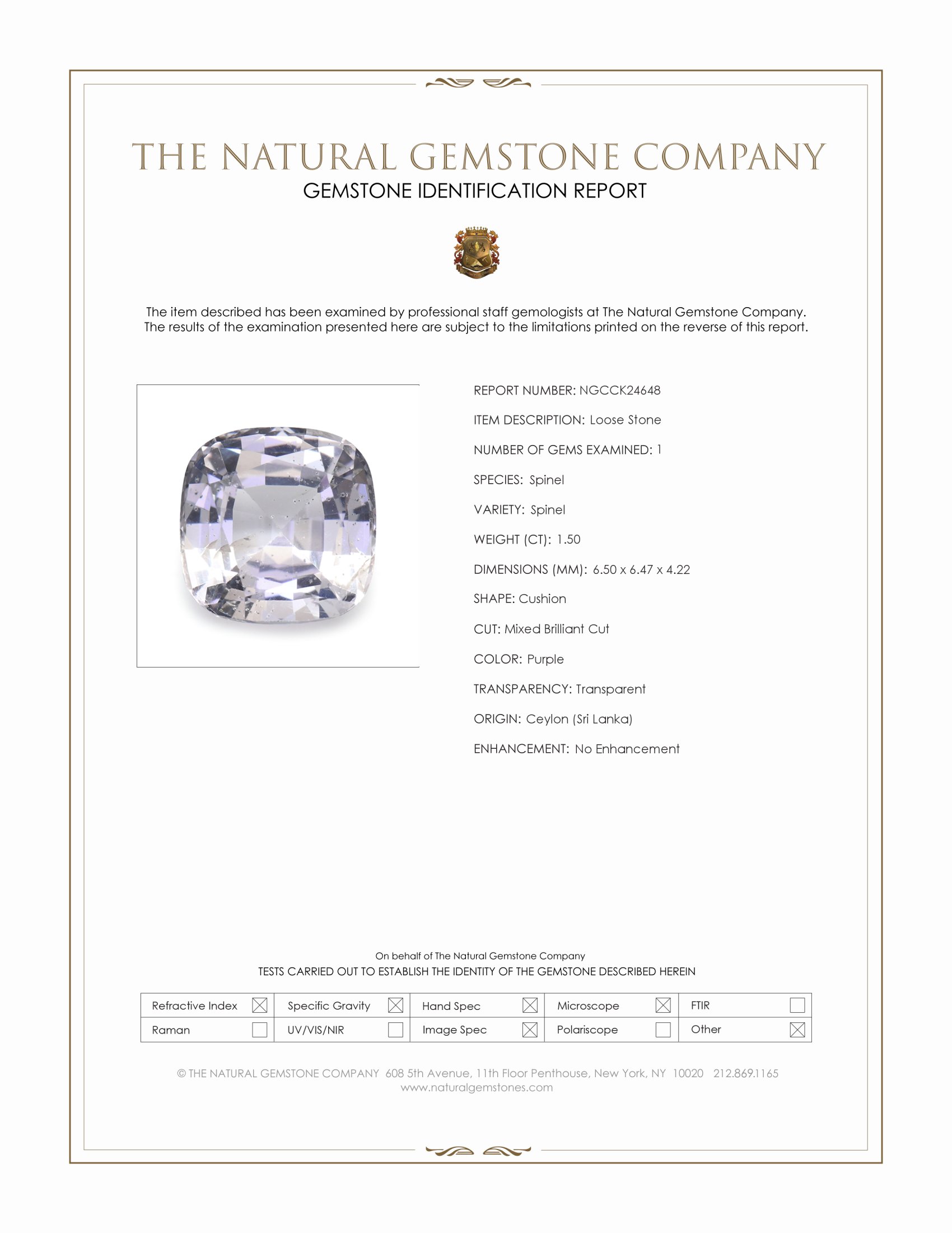 1.50 Ct. Purple Spinel from Ceylon (Sri Lanka)