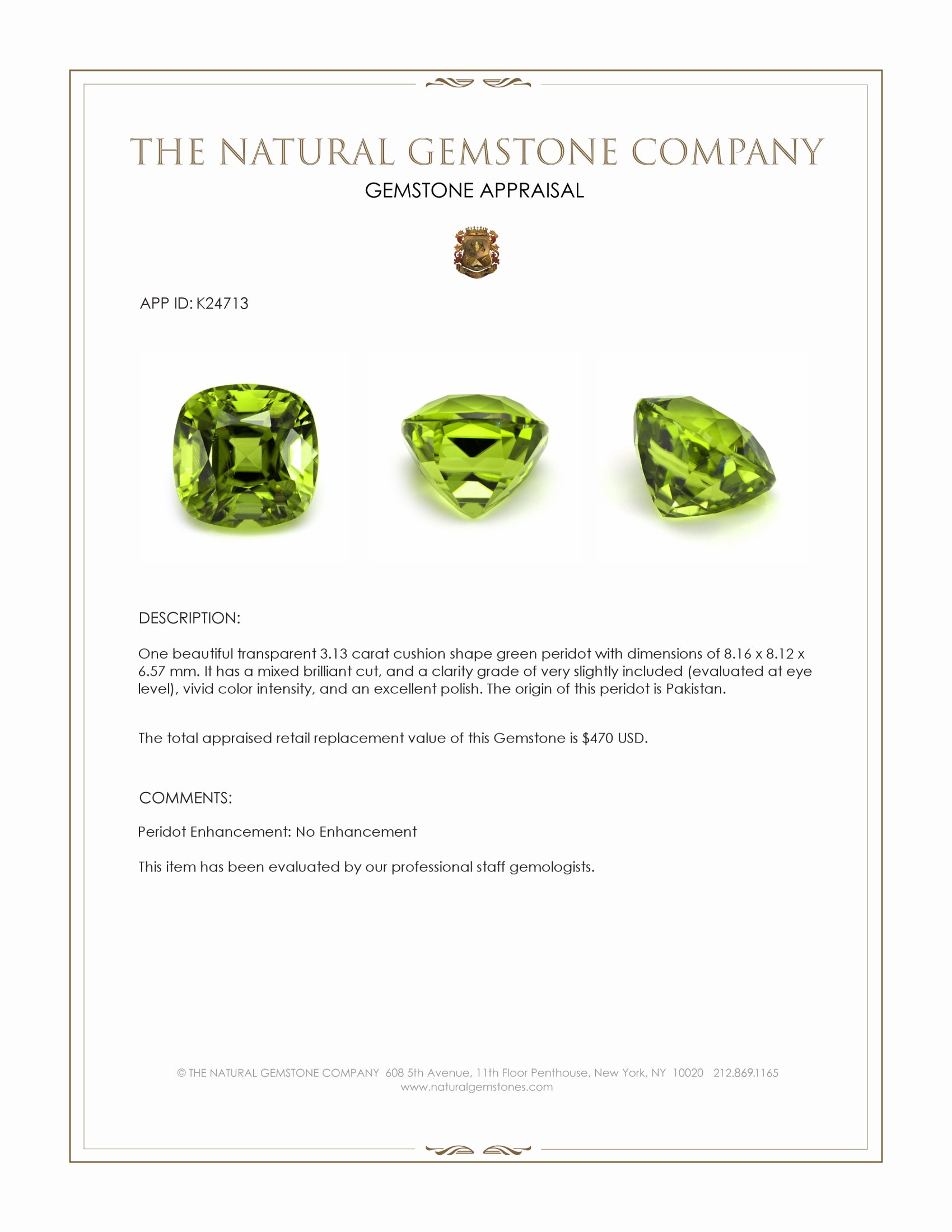 3.13 Ct. Green Peridot from Pakistan