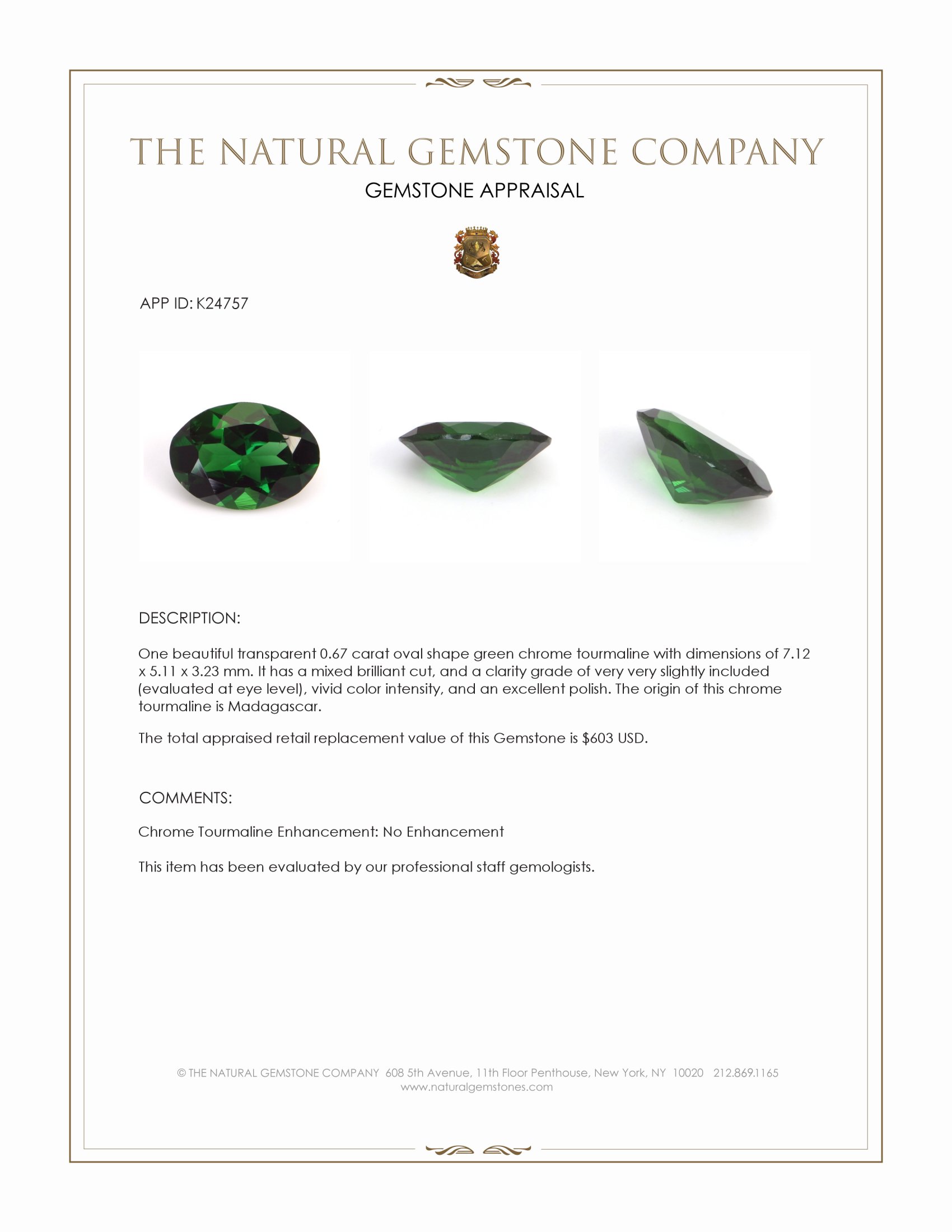 0.67 Ct. Green Chrome Tourmaline from Madagascar