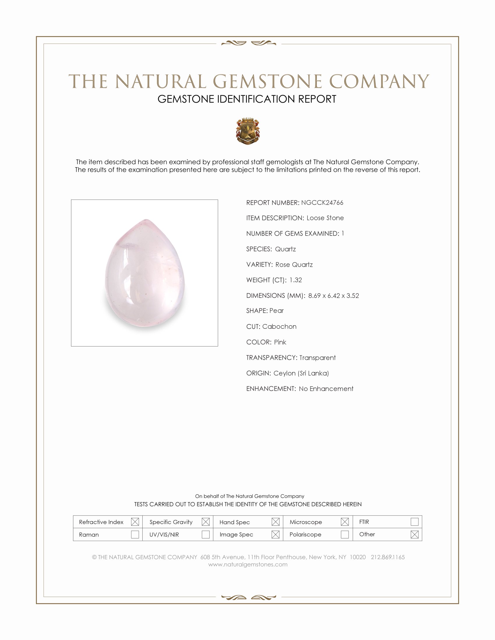 1.32 Ct. Pink Cabochon Rose Quartz from Ceylon (Sri Lanka)