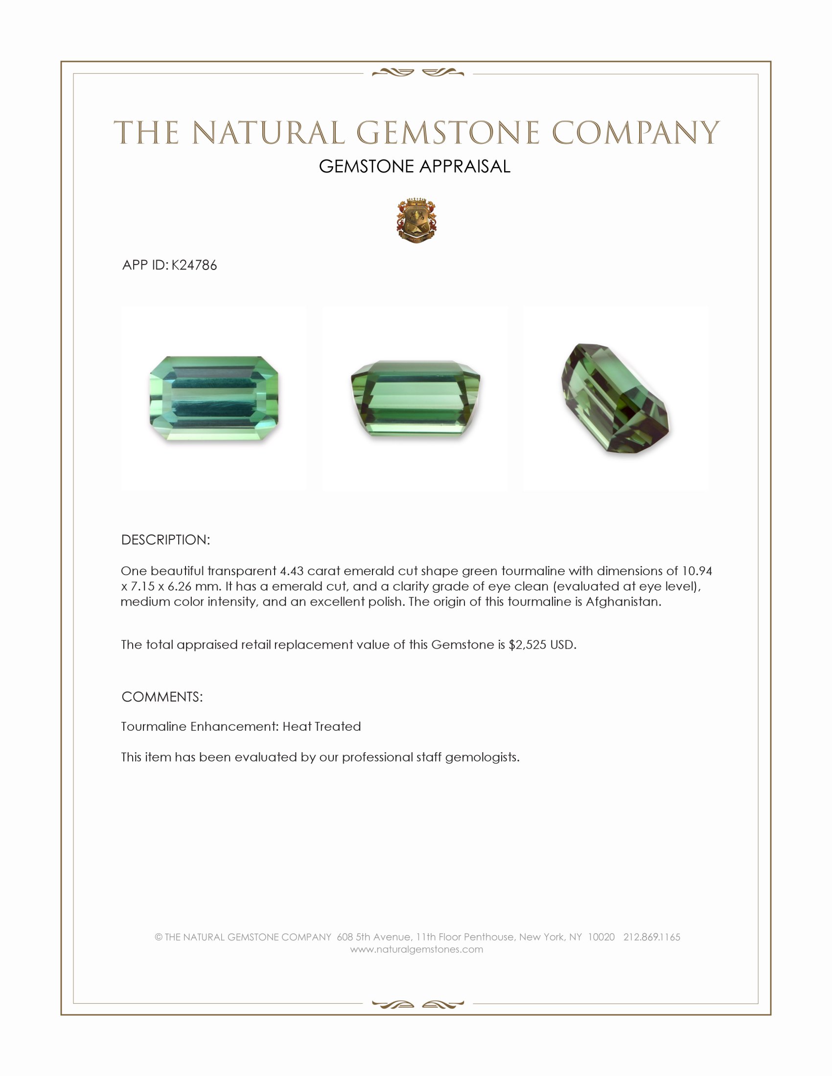 4.43 Ct. Green Tourmaline from Afghanistan