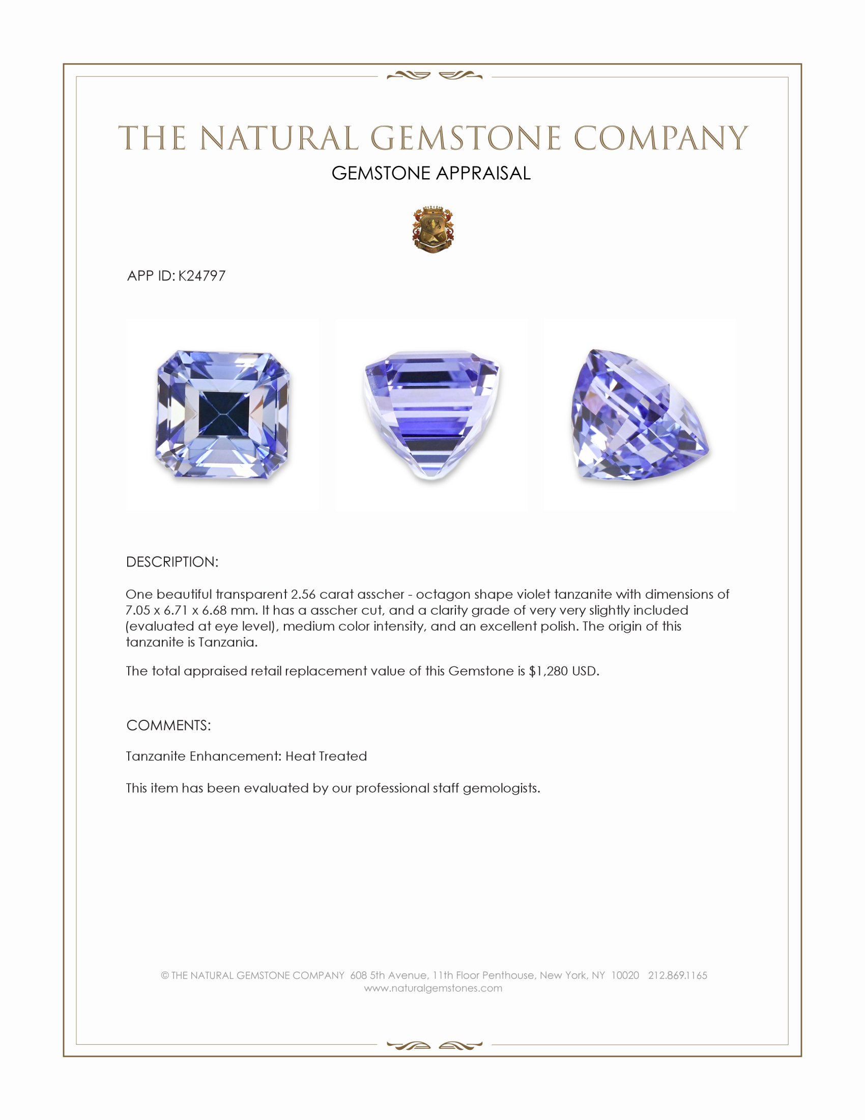 2.56 Ct. Violet Tanzanite from Tanzania