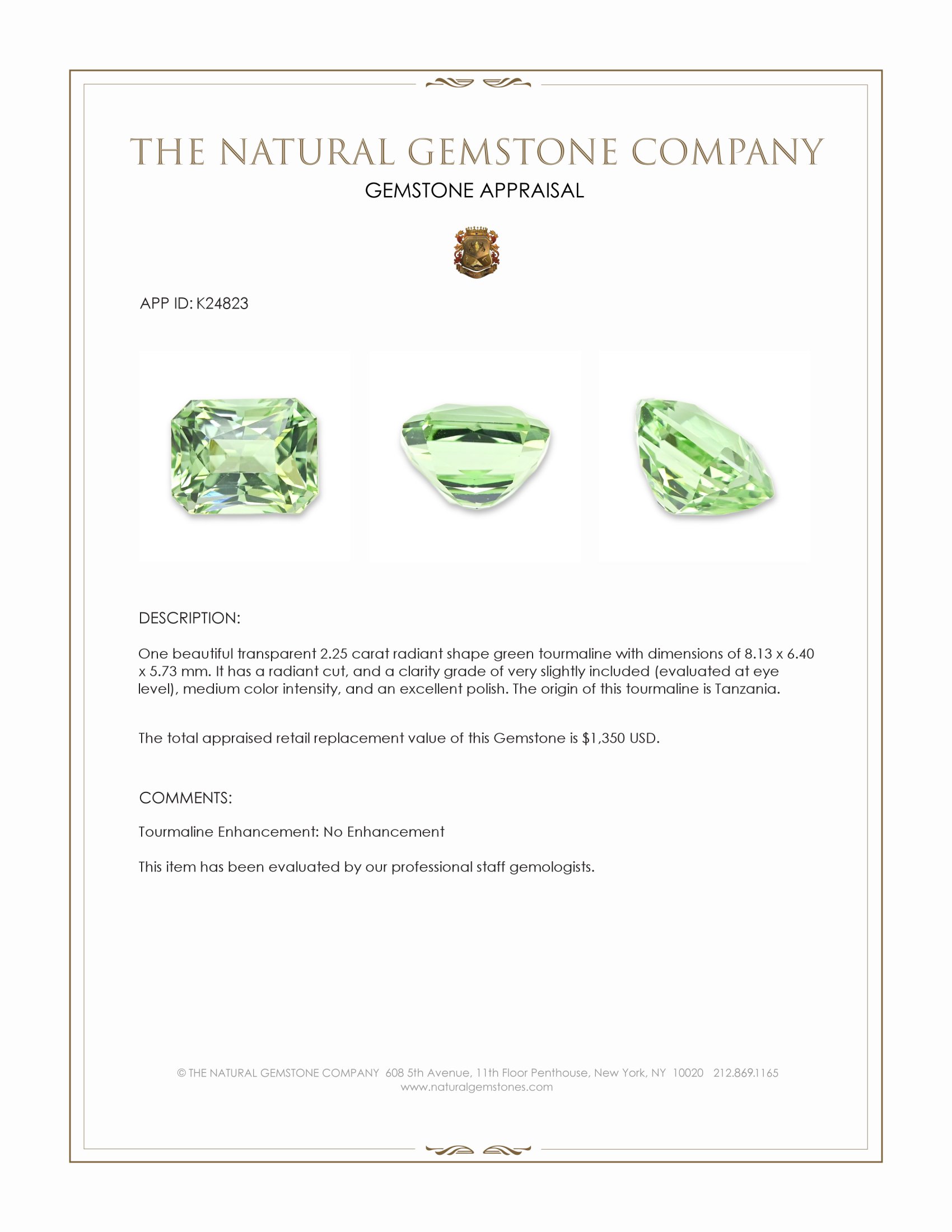 2.25 Ct. Green Tourmaline from Tanzania