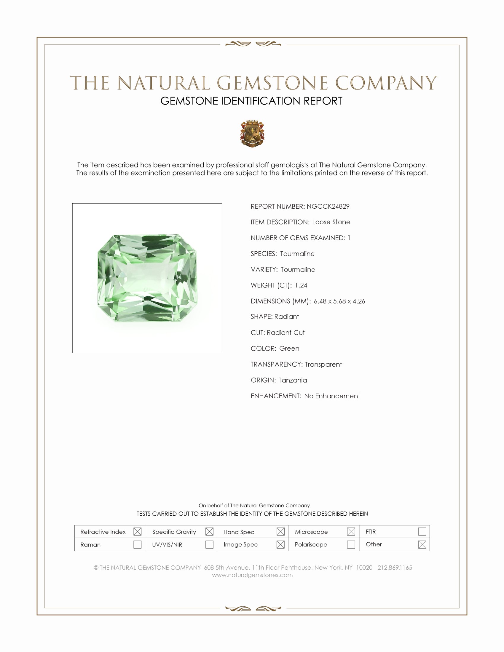 1.24 Ct. Green Tourmaline from Tanzania
