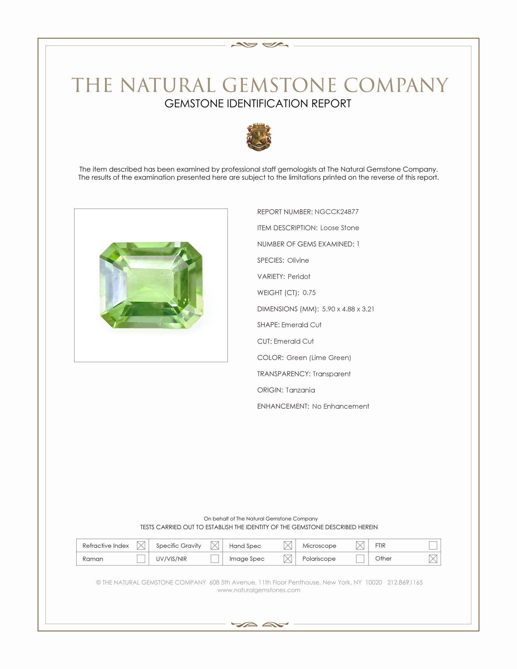 0.75 Ct. Green (Lime Green) Peridot from Tanzania