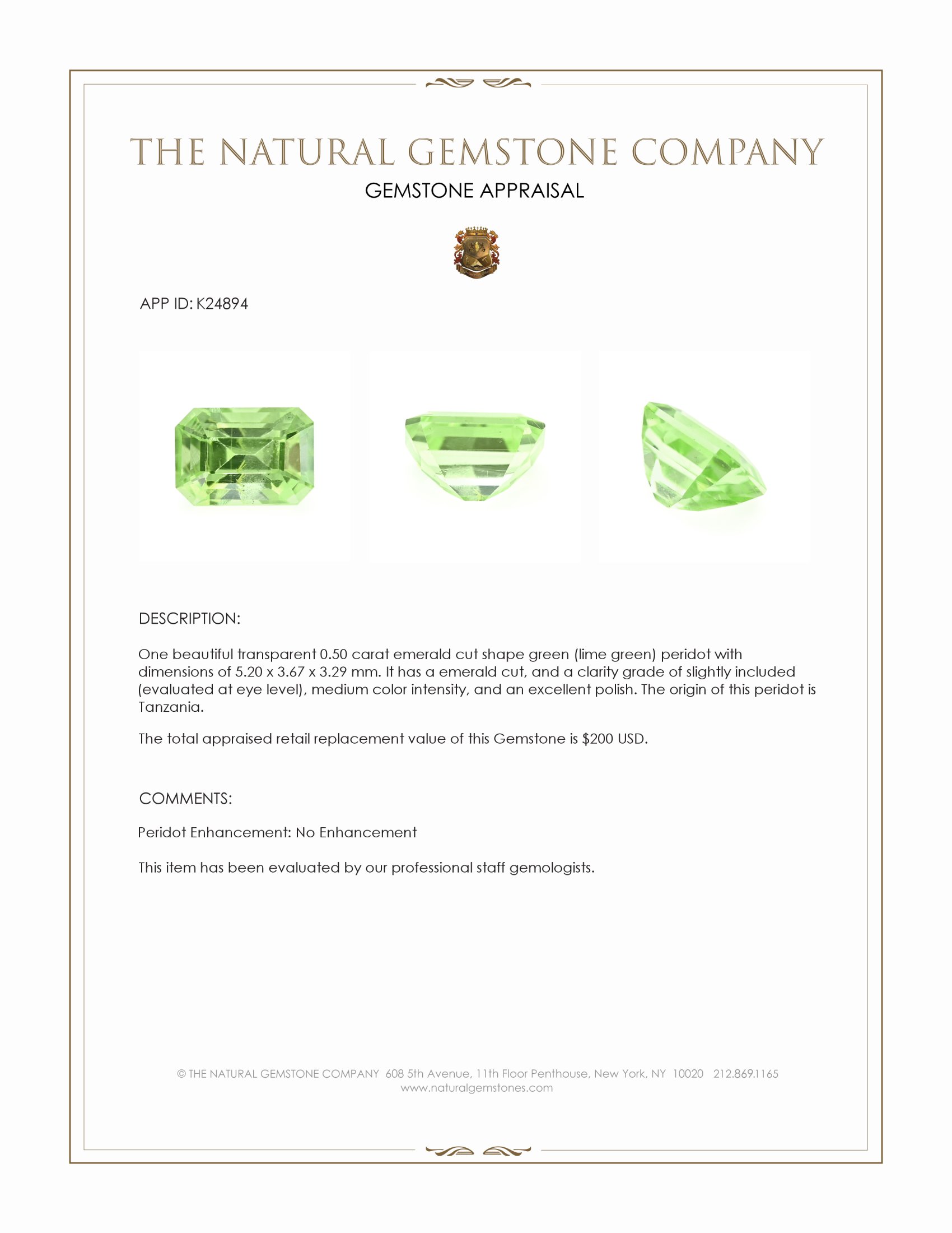 0.50 Ct. Green (Lime Green) Peridot from Tanzania