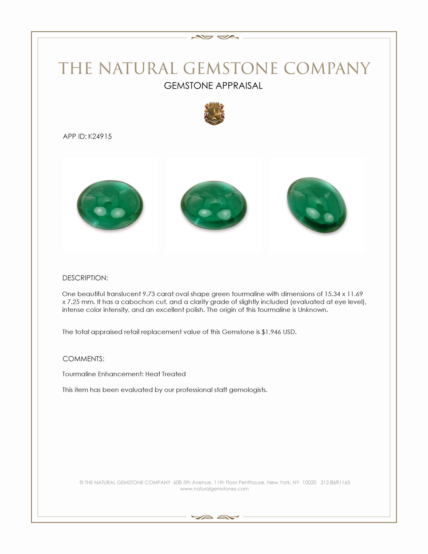 9.73 Ct. Green Cabochon Tourmaline