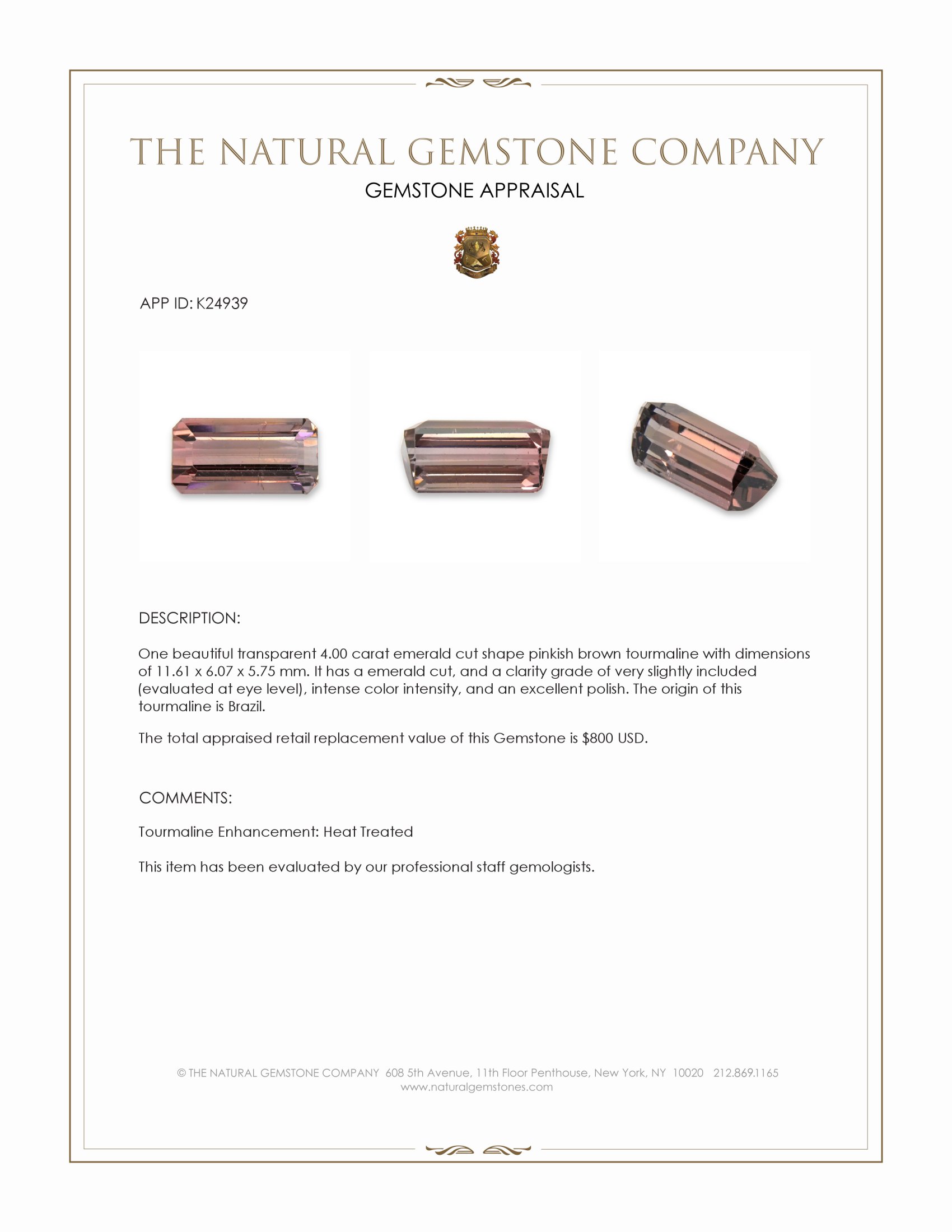 4.00 Ct. Pinkish Brown Tourmaline from Brazil