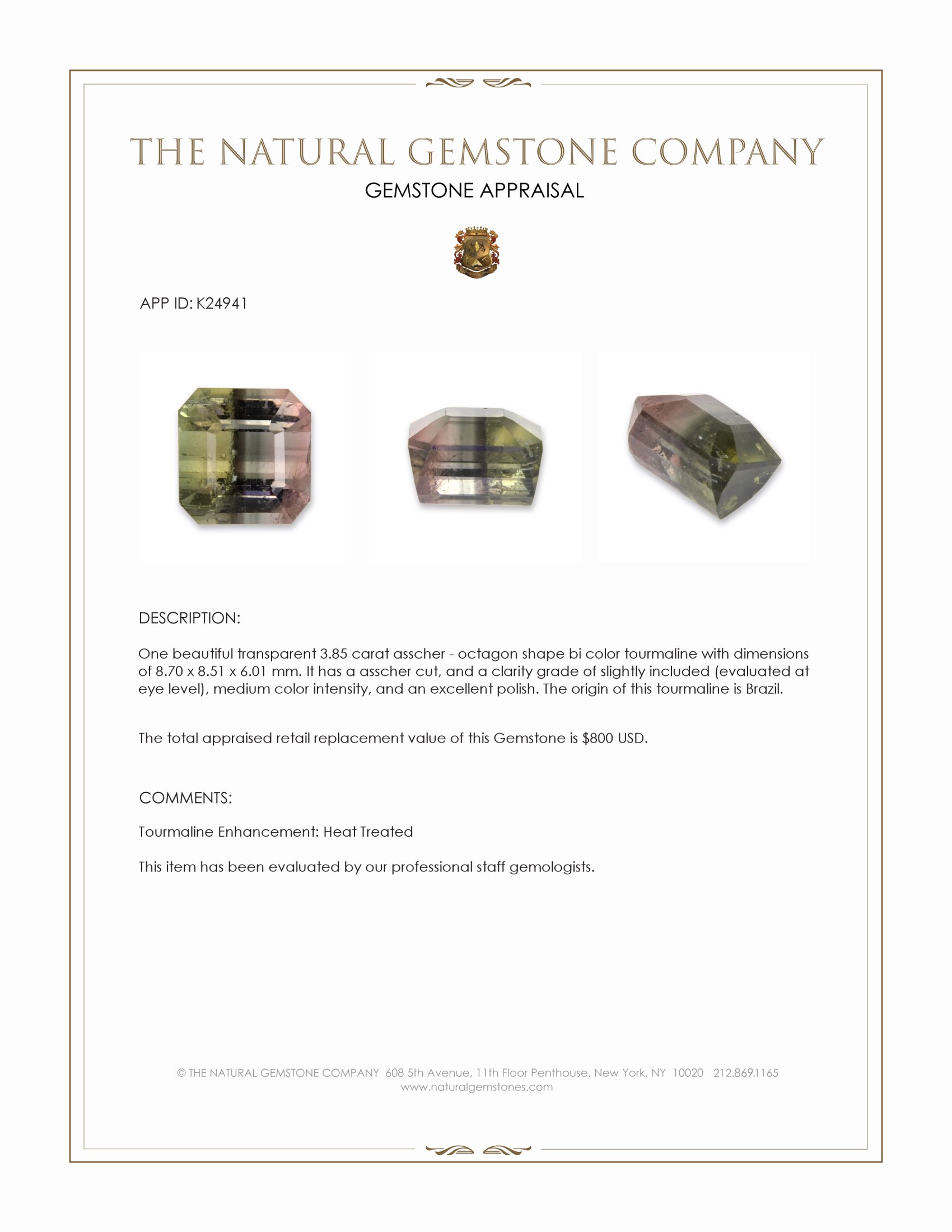 3.85 Ct. Bi Color Tourmaline from Brazil