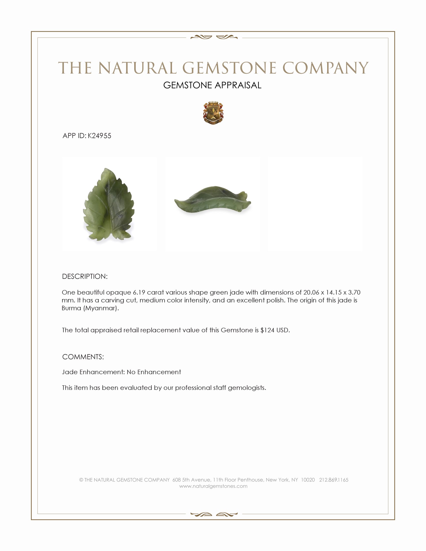 6.19 Ct. Green Jade from Burma (Myanmar)