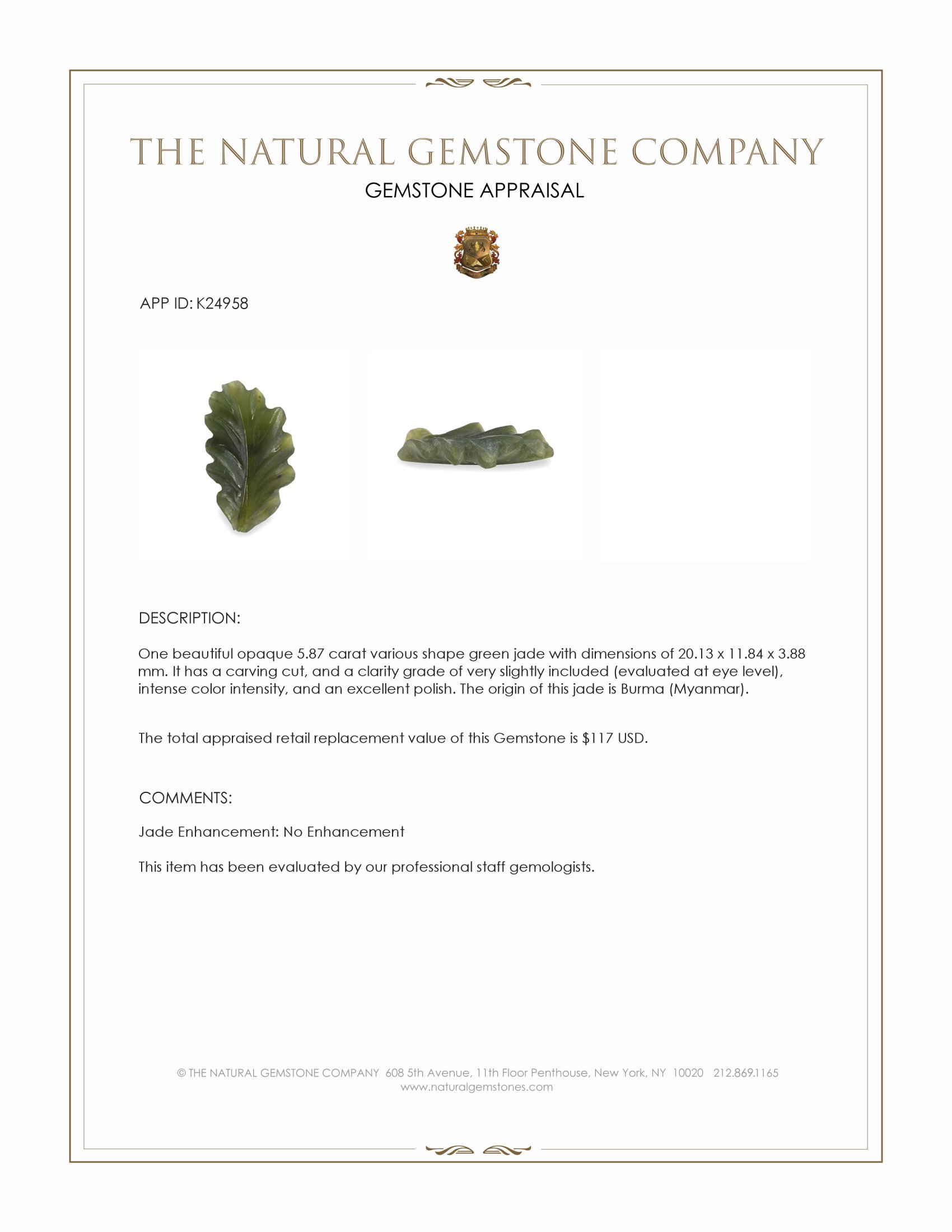 5.87 Ct. Green Jade from Burma (Myanmar)