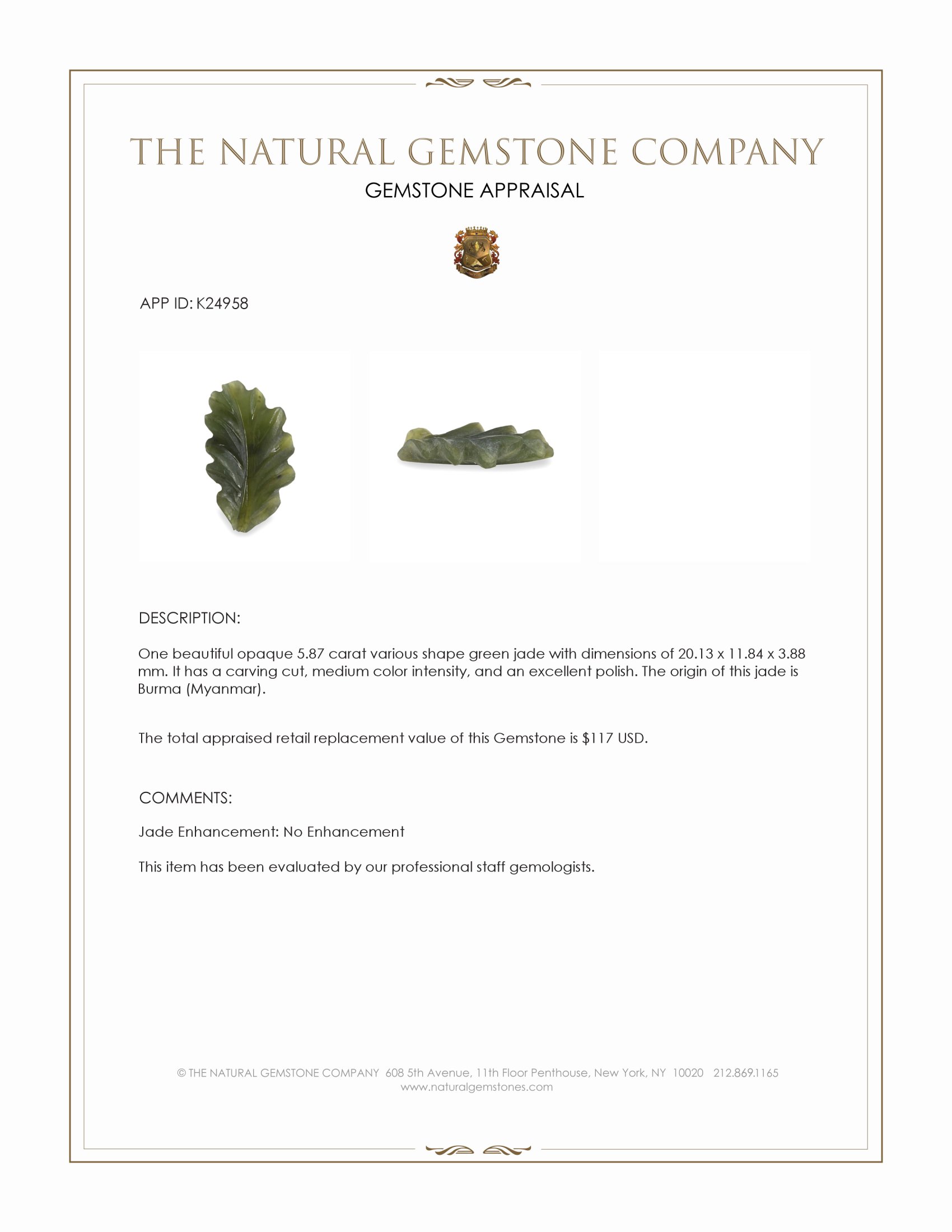 5.87 Ct. Green Jade from Burma (Myanmar)