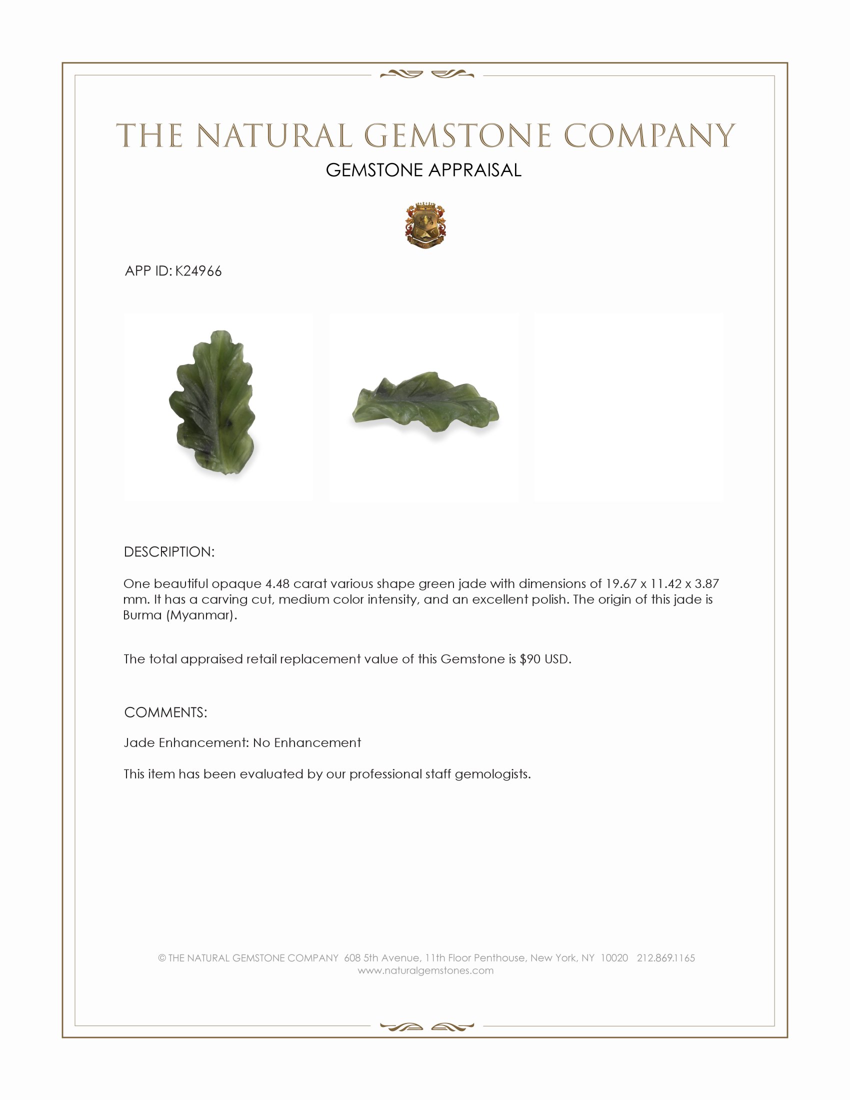 4.48 Ct. Green Jade from Burma (Myanmar)