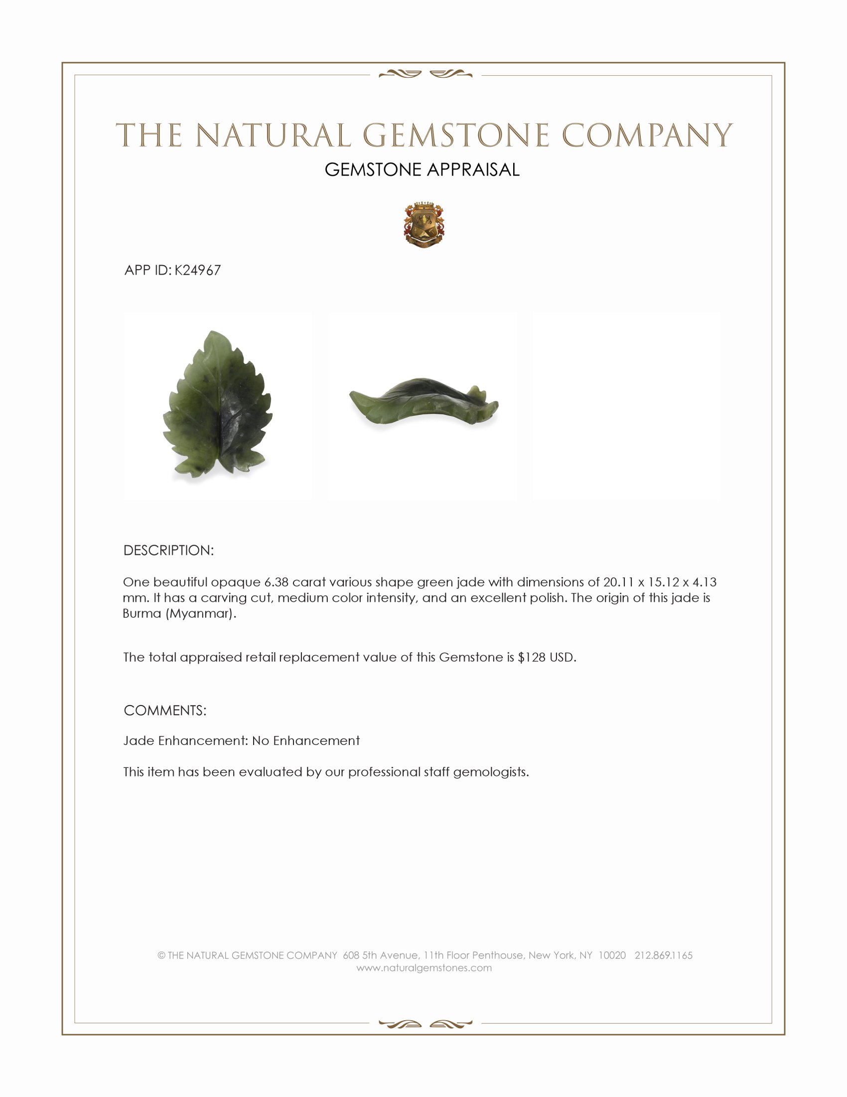 6.38 Ct. Green Jade from Burma (Myanmar)