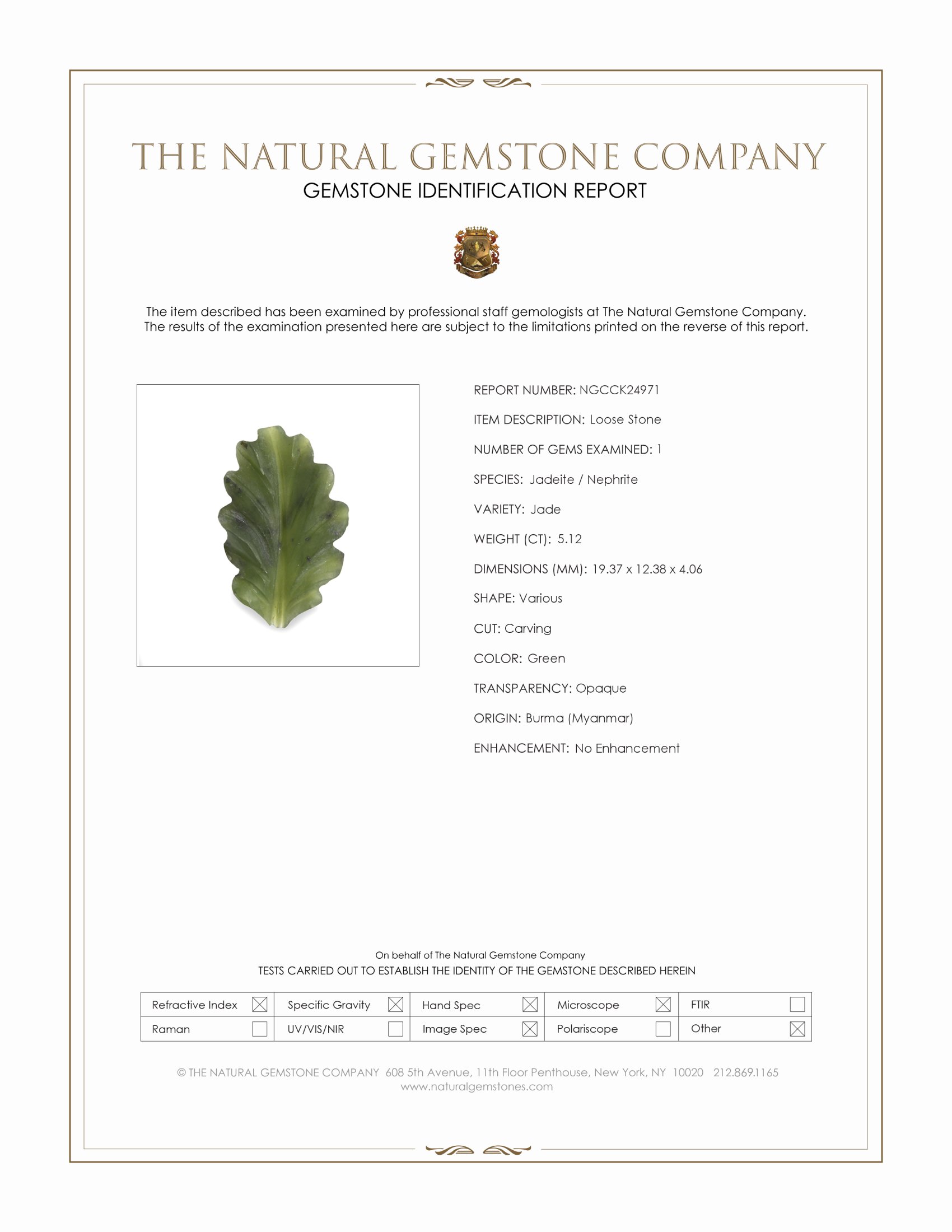 5.12 Ct. Green Jade from Burma (Myanmar)