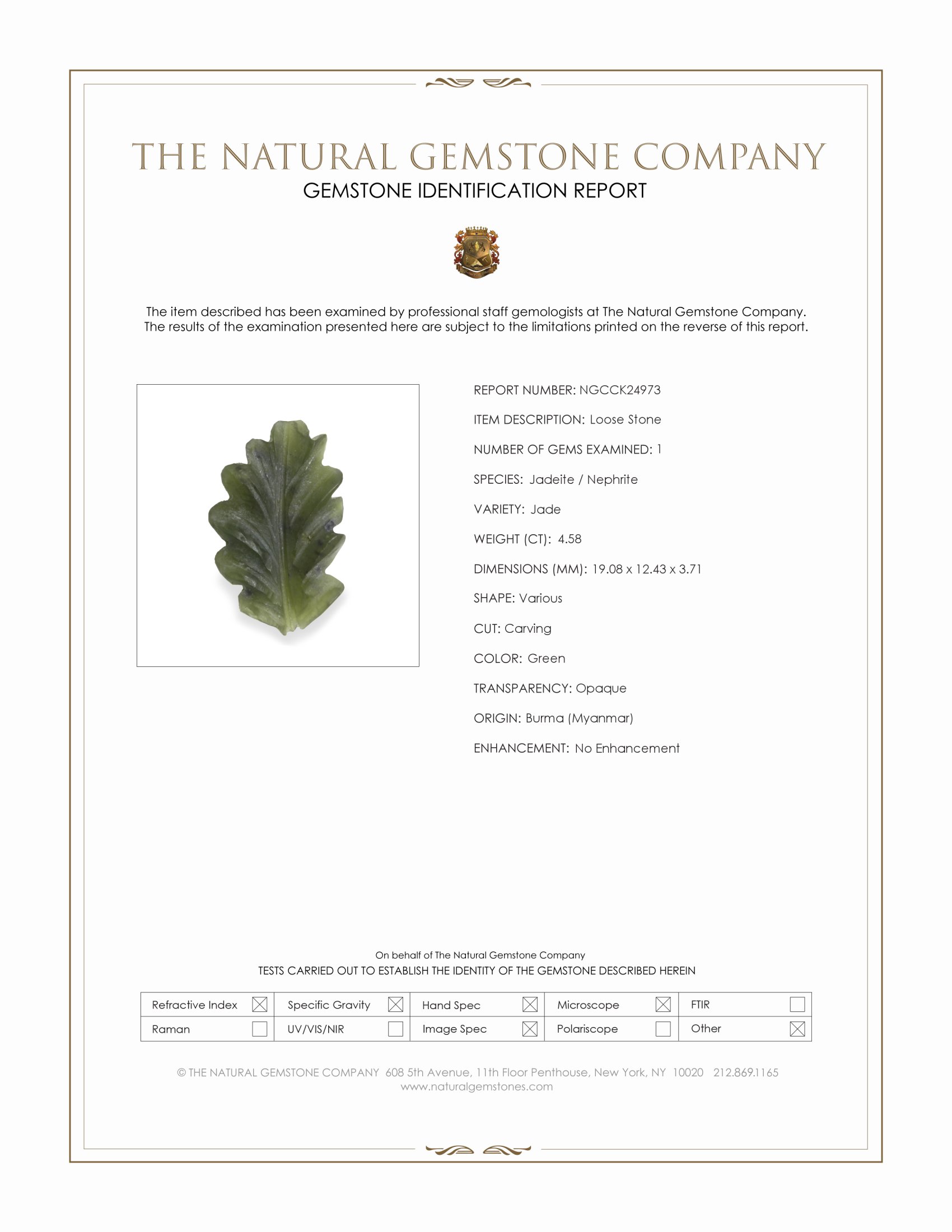 4.58 Ct. Green Jade from Burma (Myanmar)