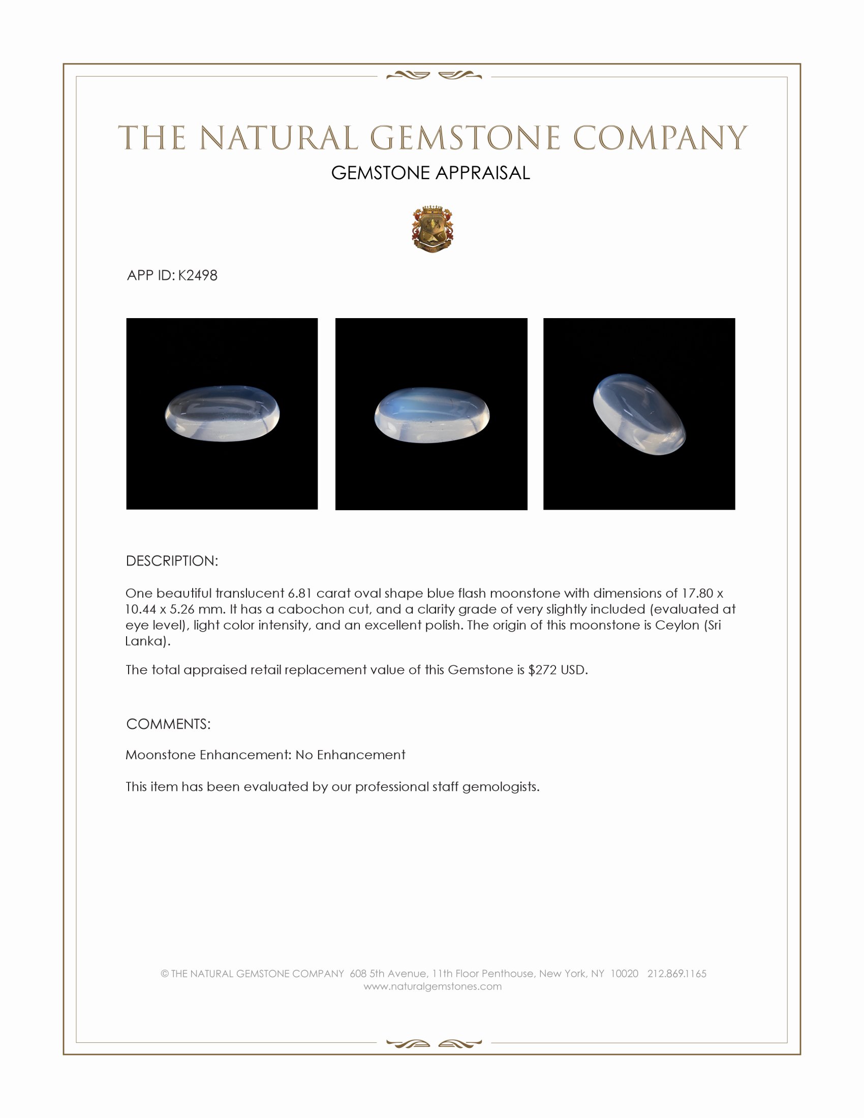 6.81 Ct. Cabochon Moonstone from Ceylon (Sri Lanka)