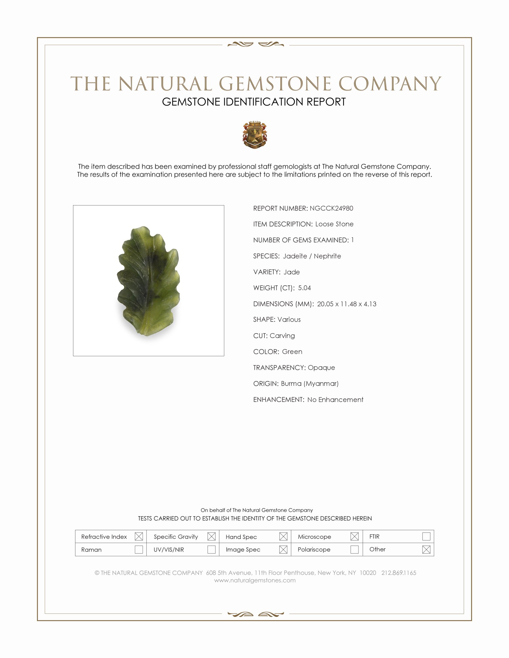5.04 Ct. Green Jade from Burma (Myanmar)