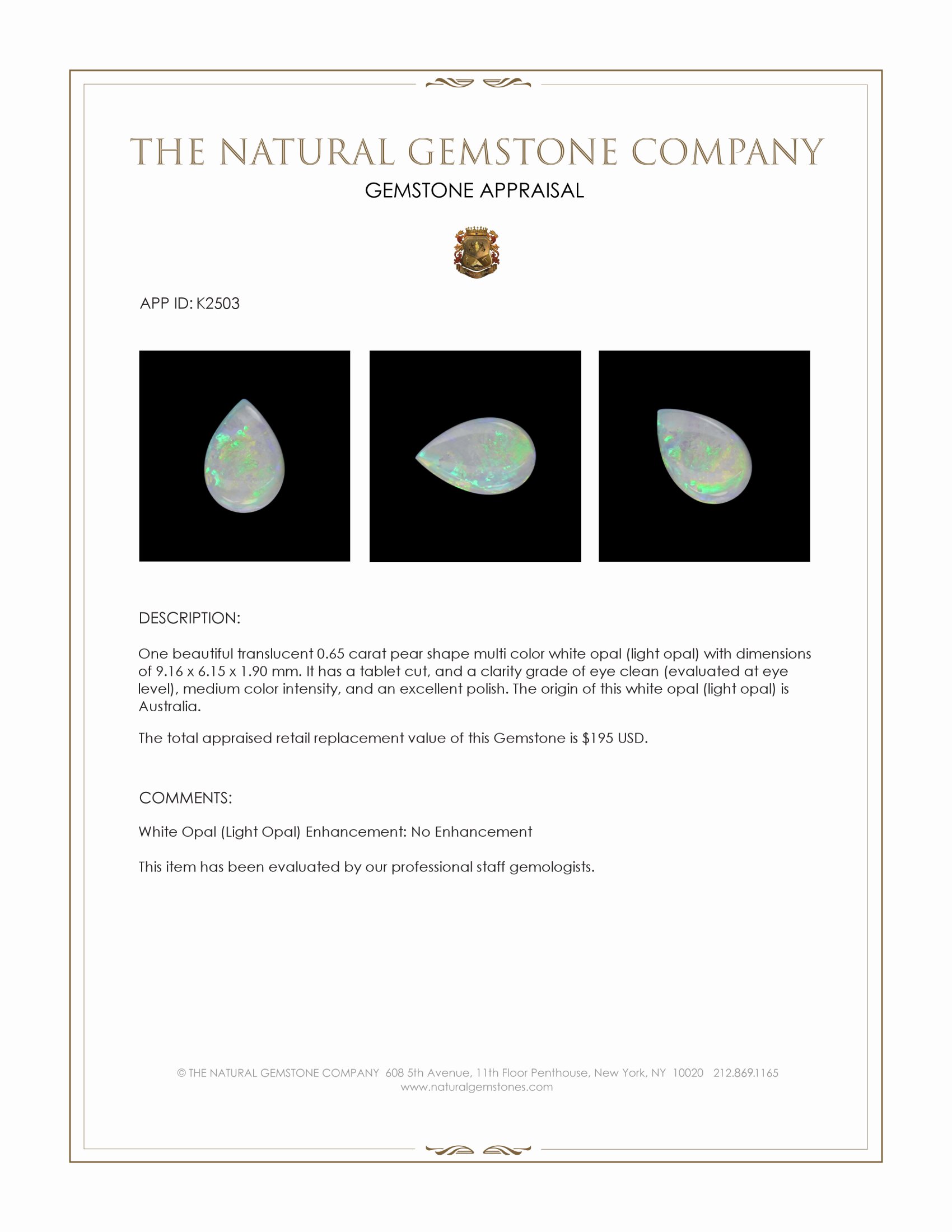 0.65 Ct. Multi Color White Opal (Light Opal) from Australia