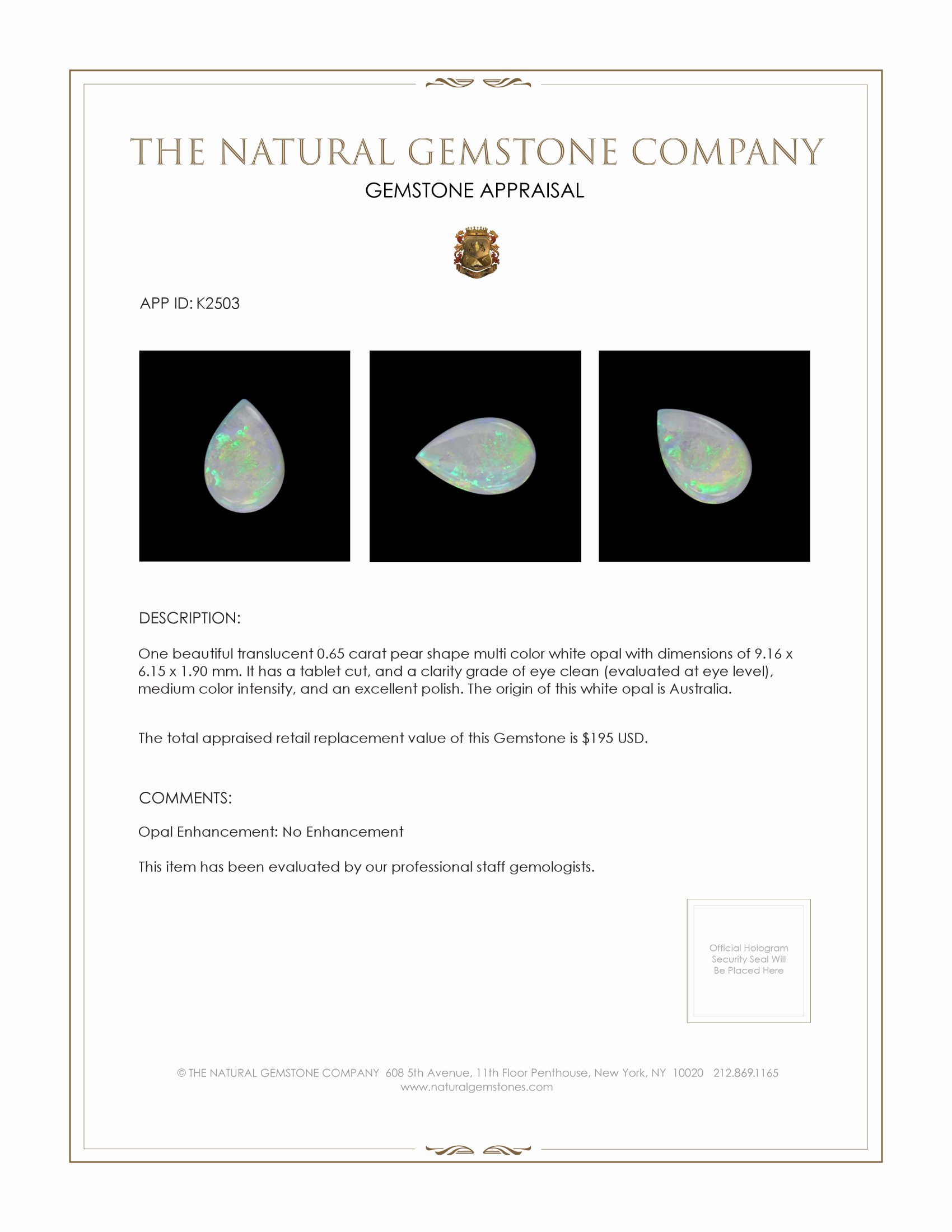 0.65 Ct. White Opal from Australia