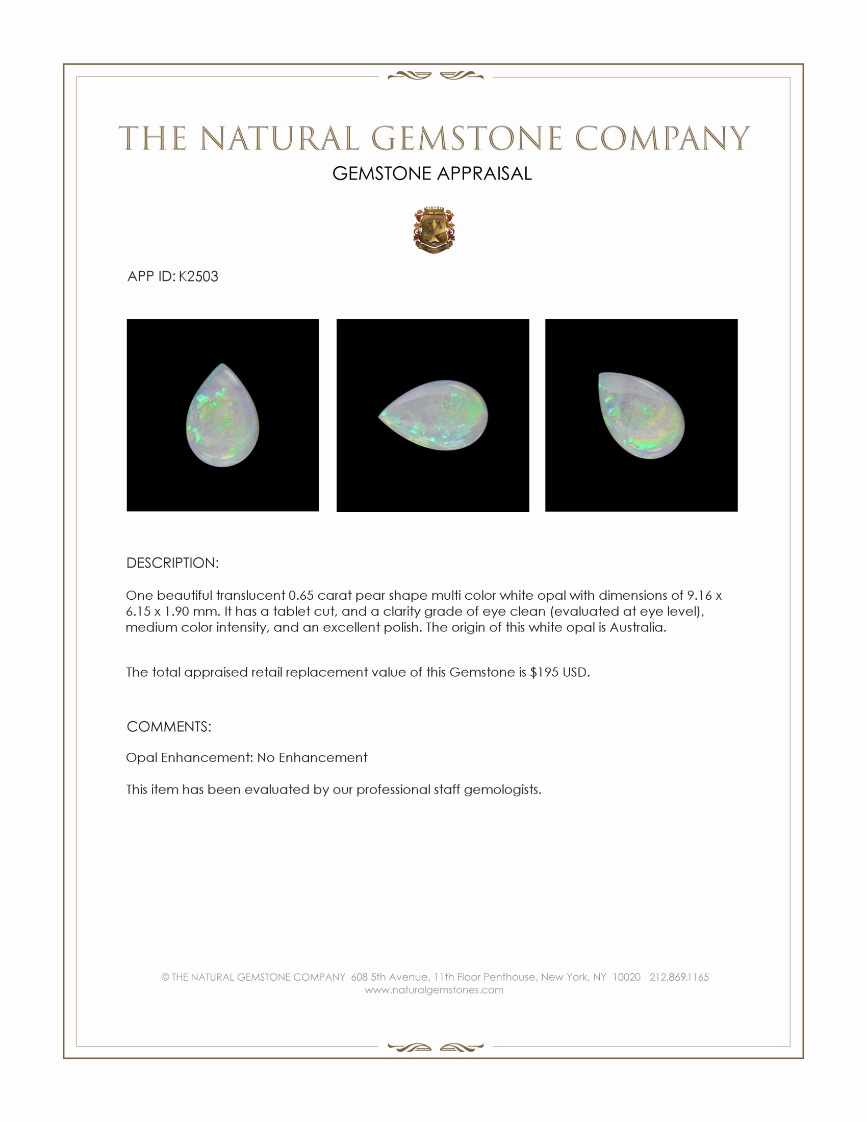 0.65 Ct. White Opal from Australia