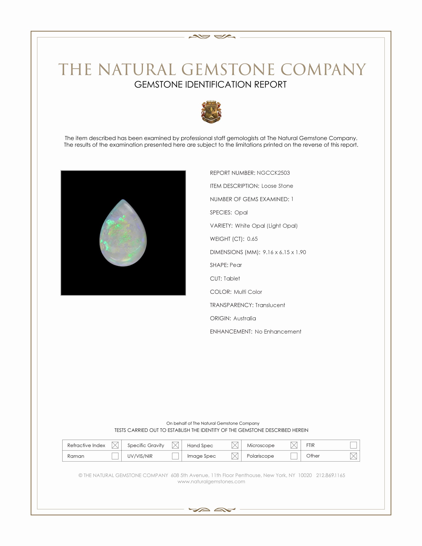 0.65 Ct. Multi Color White Opal (Light Opal) from Australia