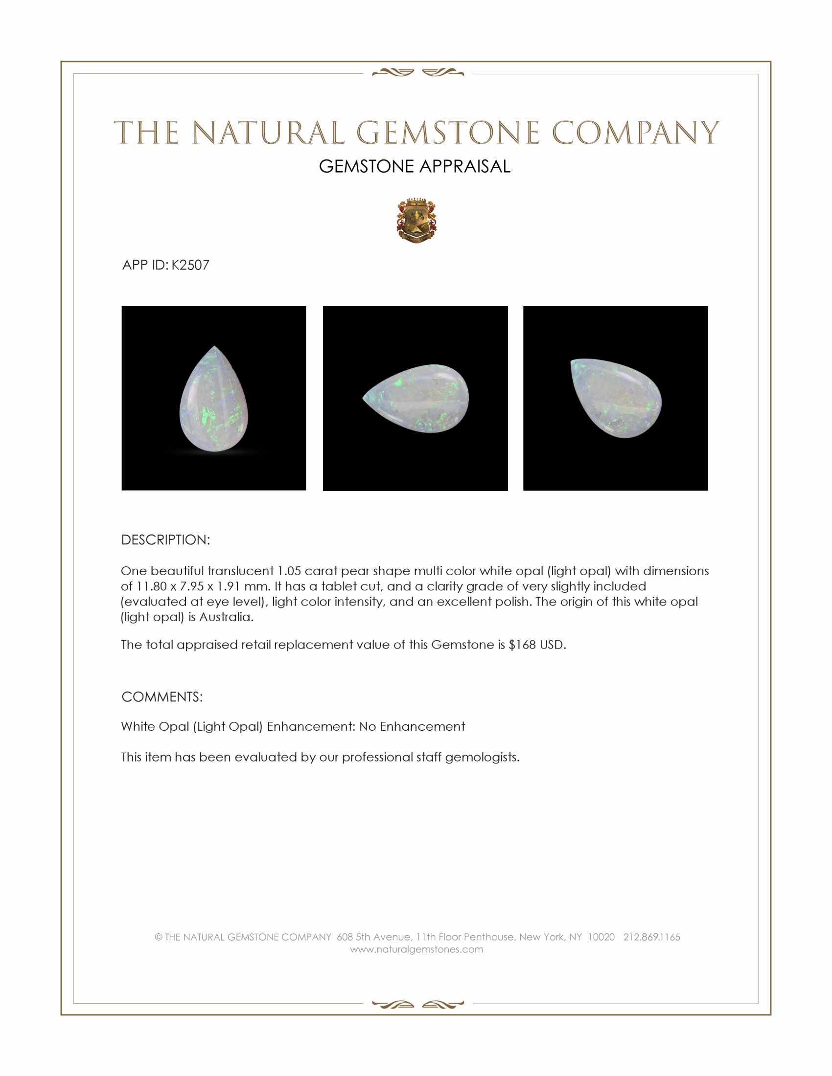 1.05 Ct. Multi Color White Opal (Light Opal) from Australia