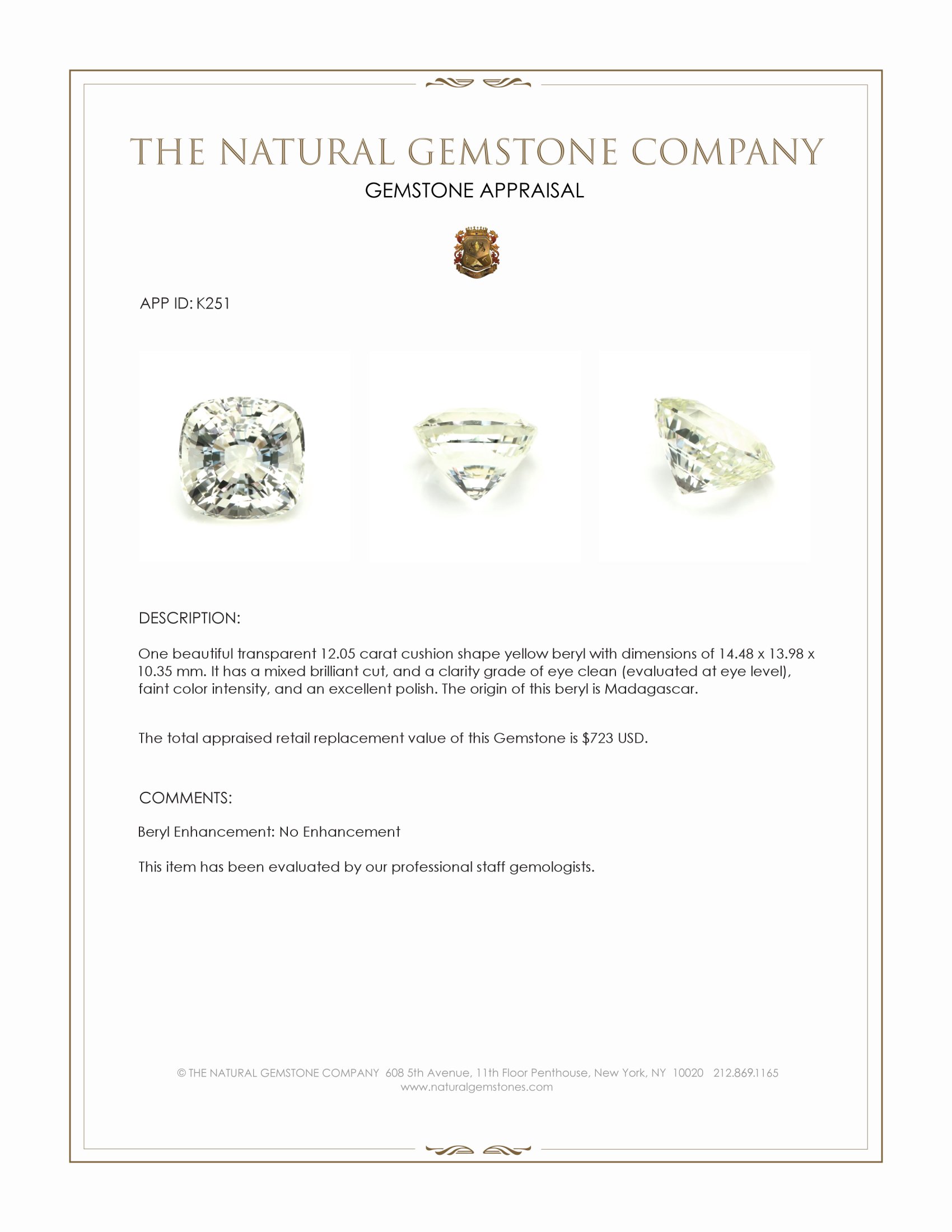 12.05 Ct. Beryl from Madagascar