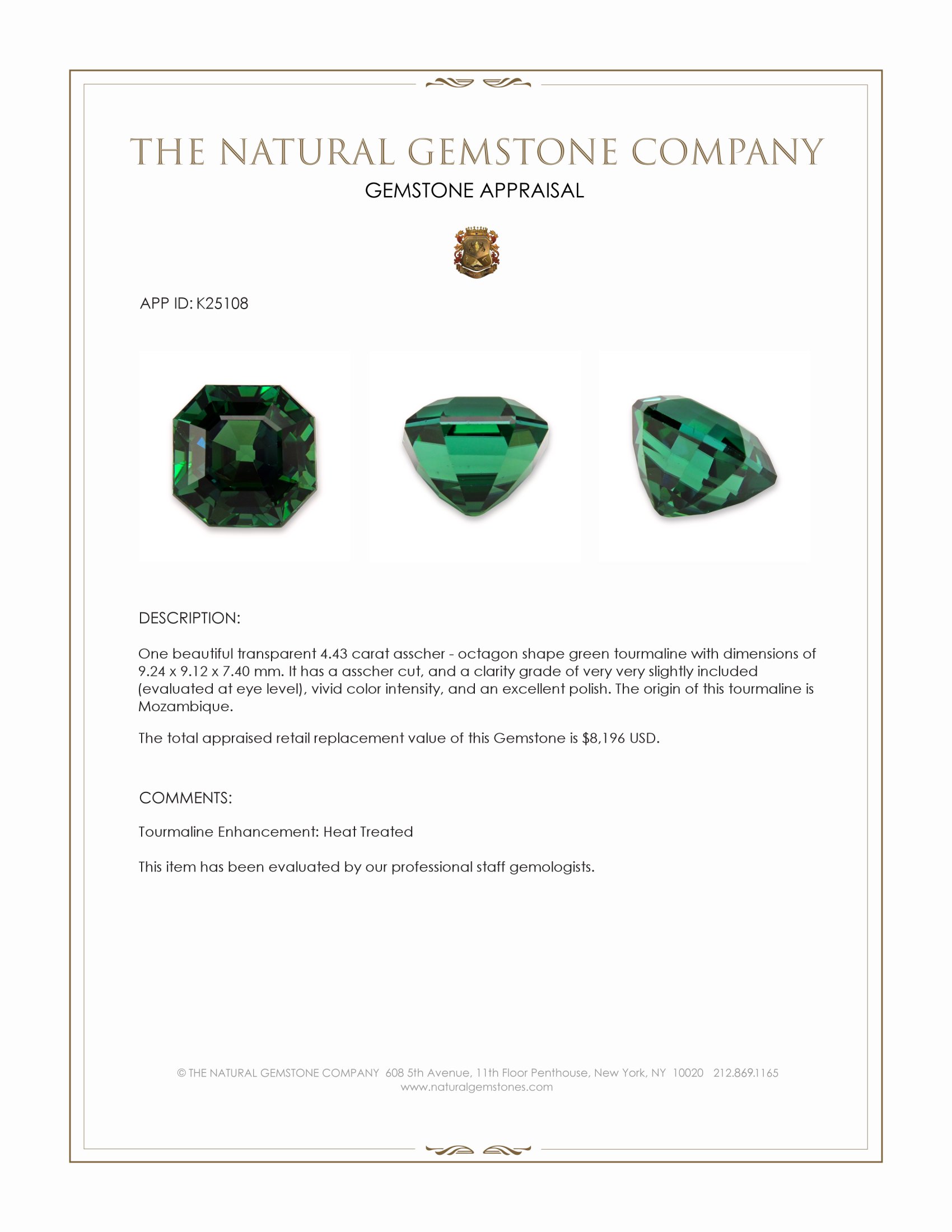 4.43 Ct. Green Tourmaline from Mozambique