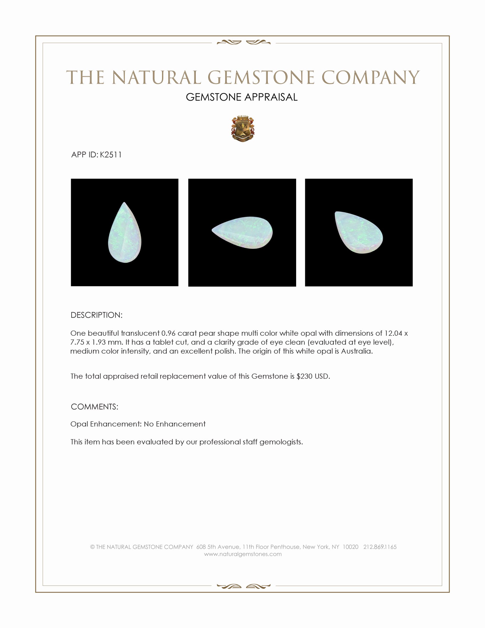 0.96 Ct. White Opal from Australia